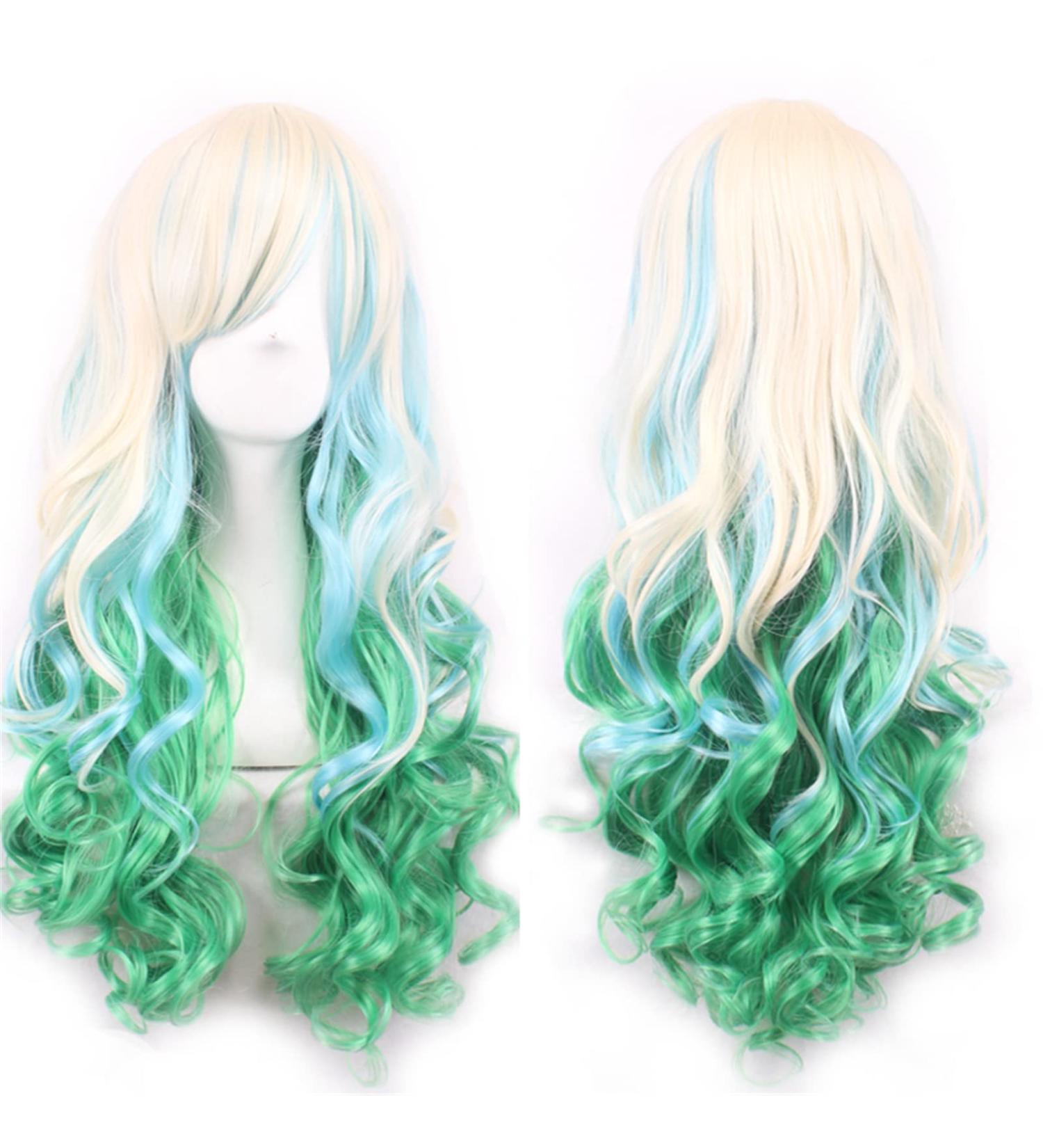 Sawekin Women's Gradient Cosplay Anime Wig - 28 Long Harajuku Lolita Style Costume for Halloween Cosplay - D-Green/Light Blonde - Buy Online on GoSupps.com