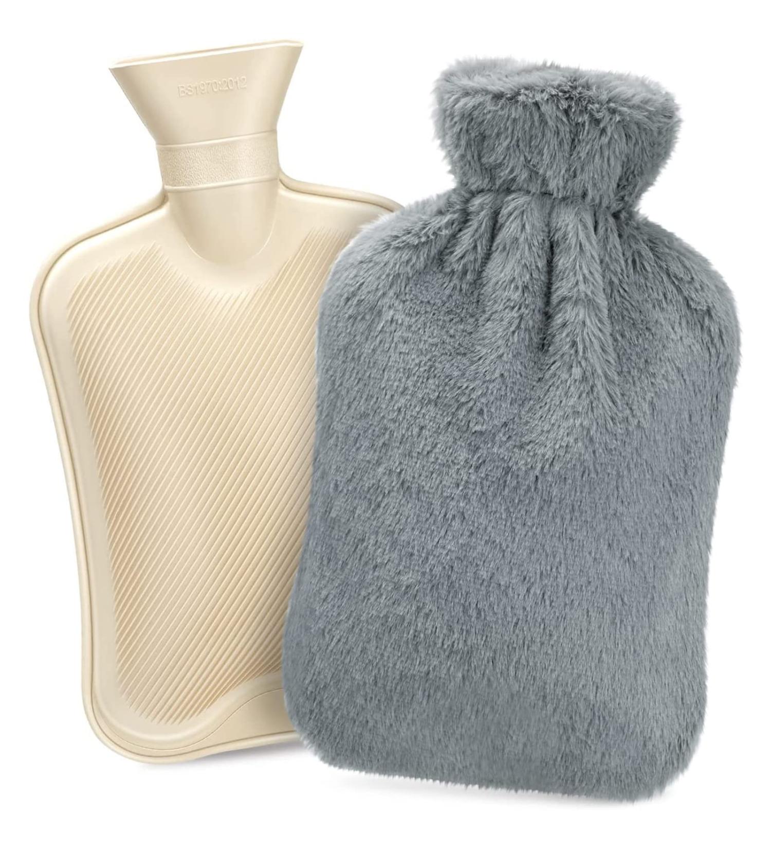 DAWDIX 2L Hot Water Bottle with Soft Fleece Cover - Perfect Bed Warmer and Gift for Women - Gray - Buy Online on GoSupps.com