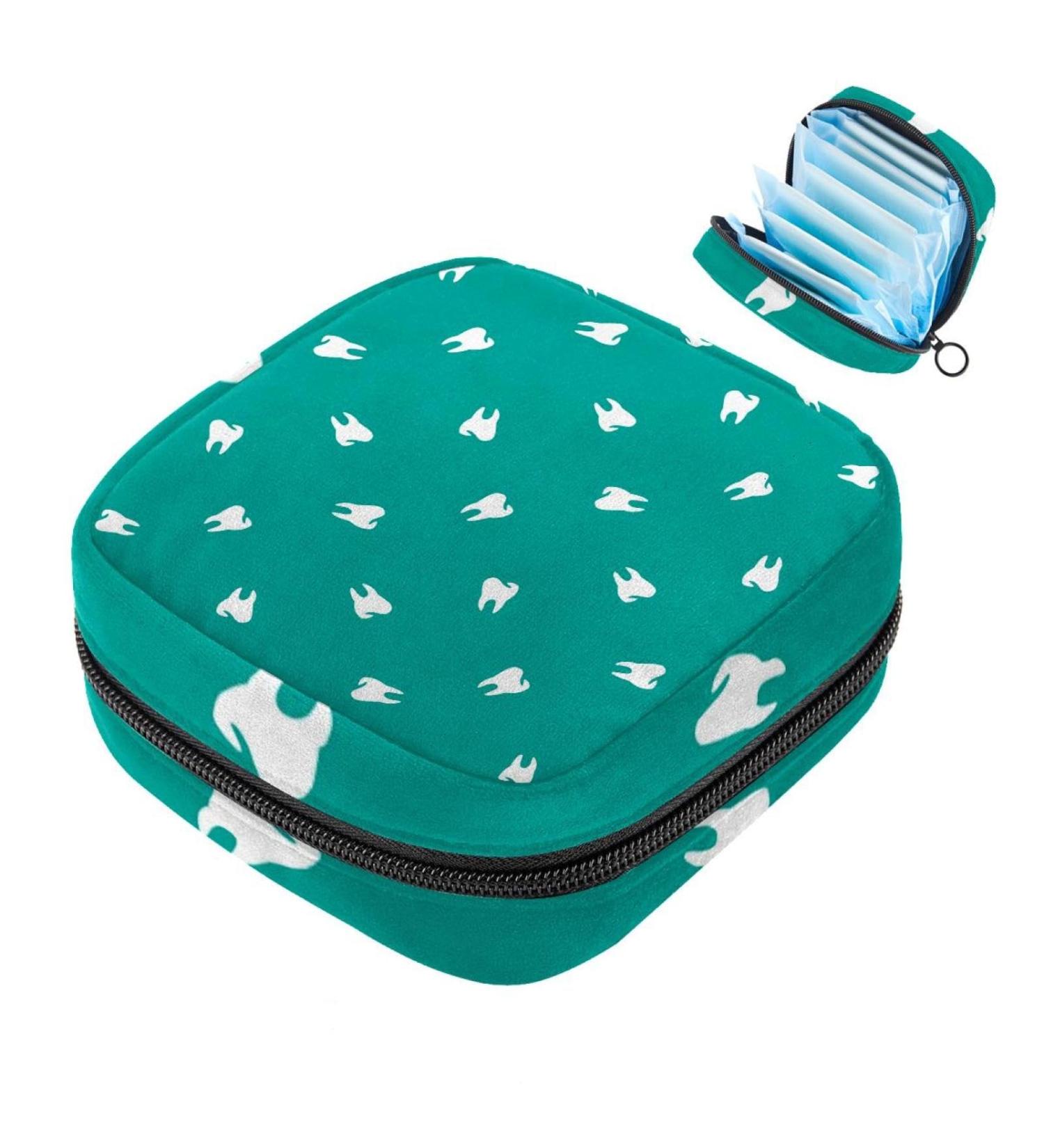 MUOOUM Menstrual Pad Bag - Cute Tooth Pattern Sanitary Napkin Organizer for Women and Girls - Multi-Colored - Buy Online on GoSupps.com