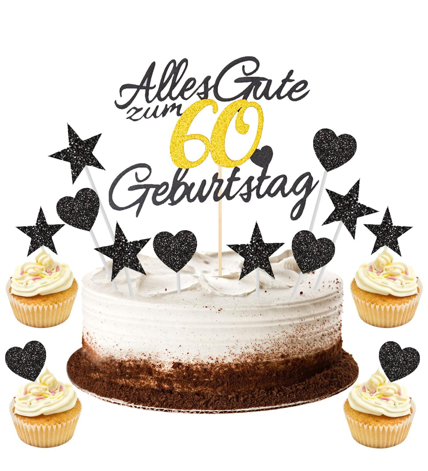 60th Birthday Cake Decoration Set - 11 Pieces Gold Rock Perfect for Men & Women | Happy 60th Birthday Cake Topper & Tortendendeco - Buy Online on GoSupps.com
