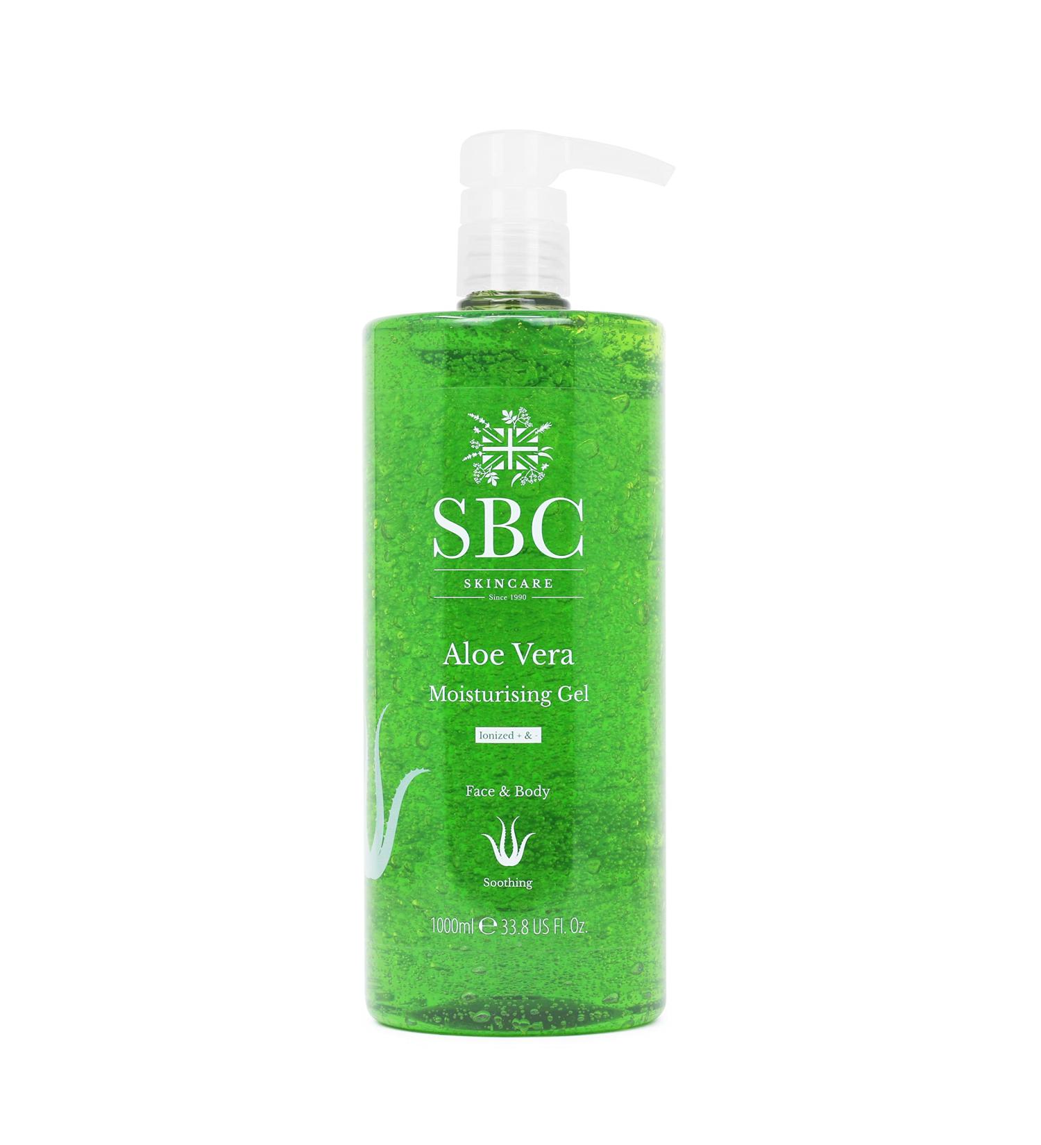 SBC Skincare Aloe Vera Moisturising Gel - 1000ml | Hydrating Cooling Gel for Face and Body | Dry, Damaged, Sunburn Skin Relief | Aloe Vera Aftersun Gel 1000ml - Buy Online on GoSupps.com