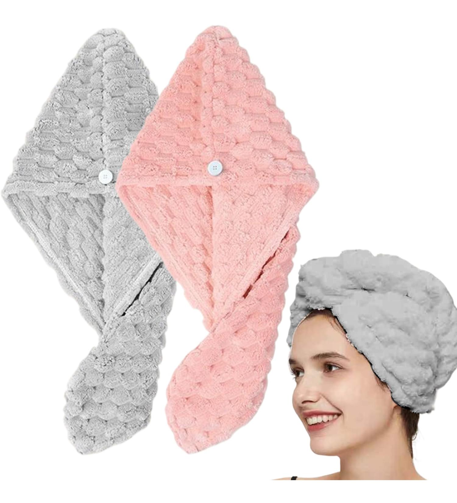 2Pcs Hair Towel Wrap - Quick Dry Microfiber Towel for Curly Hair & All Hair Types - Anti-Frizz & Button Fixing - Large 9.8x25.6 - Buy Online on GoSupps.com