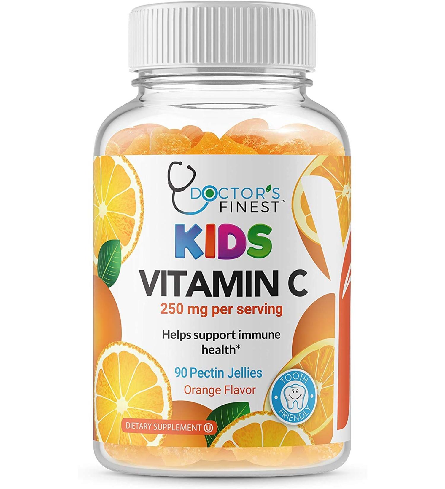 Doctors Finest Vitamin C Gummies for Kids Vegan GMO Free & Gluten Free Great Tasting Orange Flavor Pectin Chews Kids Dietary Supplement 250 mg of Vitamin C 90 Jellies 45 Doses  - Buy Online on GoSupps.com