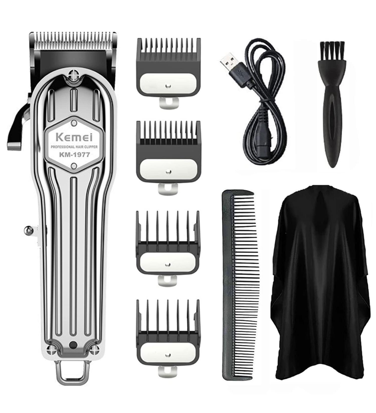 KEMEI 1977 Professional Hair Clippers for Men | Cordless Grooming Kit | USB Rechargeable Wet/Dry Trimmers for Home & Barbers - Silver - Buy Online on GoSupps.com
