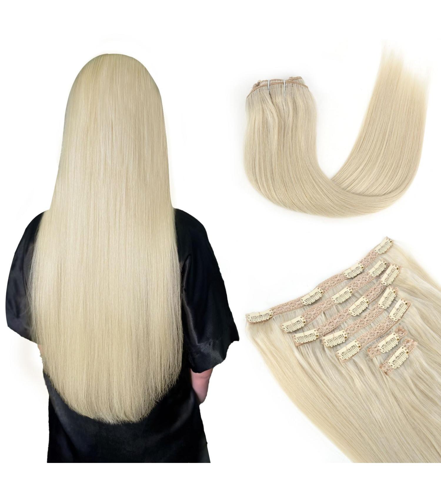 Vlasy 14 Inch Grey4# Clip in Hair Extensions - 100% Human Hair, Seamless, Natural Thick Weft - 7 Pieces for Women (70 g) - Buy Online on GoSupps.com