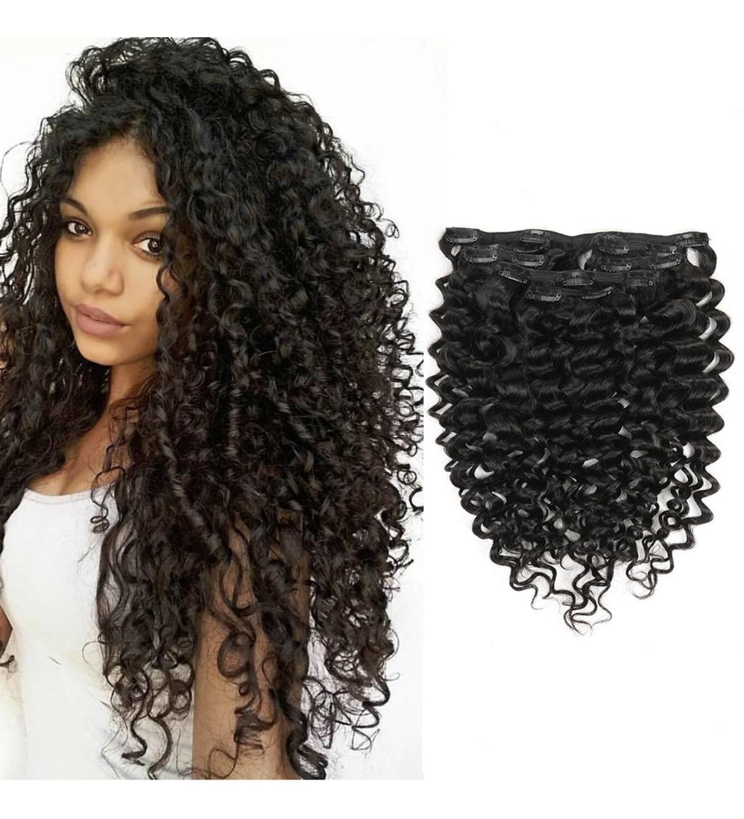 22 Jerry Curly 1B Clip in Human Hair Extensions for Black Women | 100% Brazilian Hair | Natural Black Color | 3B 3C Texture | African American Hair Extension - Buy Online on GoSupps.com