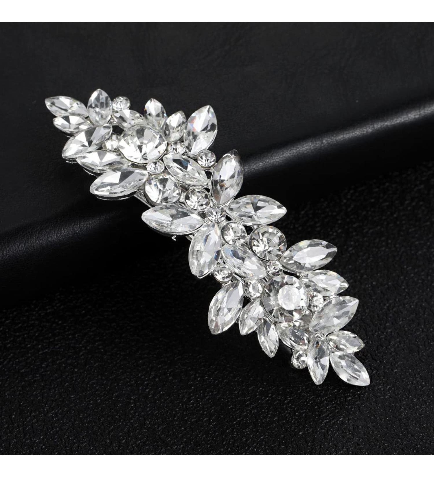 Silver Rhinestones Bridal Hair Clips - French Crystal Glass Wedding Hairpins for Bride & Bridesmaids - Buy Online on GoSupps.com
