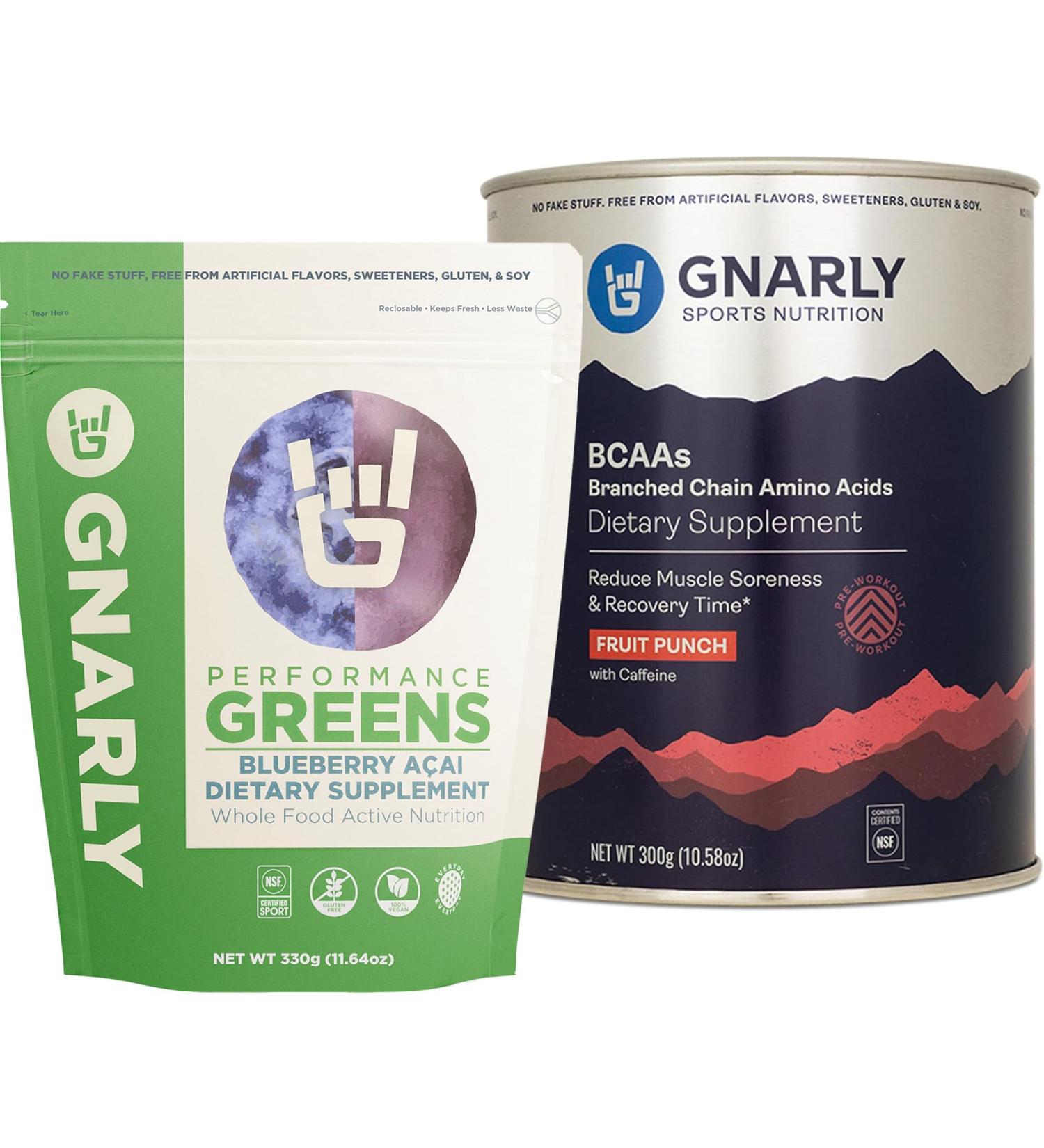 Gnarly Nutrition BCAAs Fruit Punch (10.58oz) Performance Greens Blueberry A ai (11.64 oz) - Buy Online on GoSupps.com