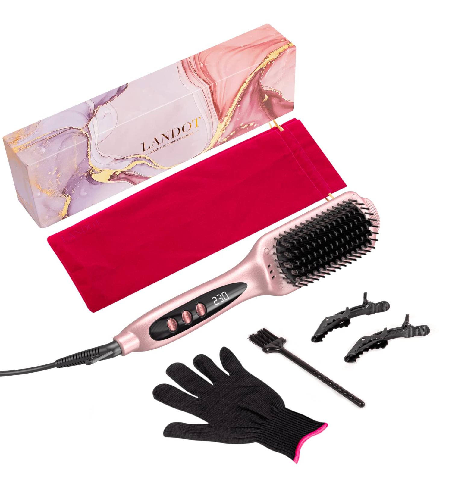 LANDOT Negative Ion Hot Brush Hair Straightener - Rose Gold Styling Brush for Hair Straightening - Buy Online on GoSupps.com