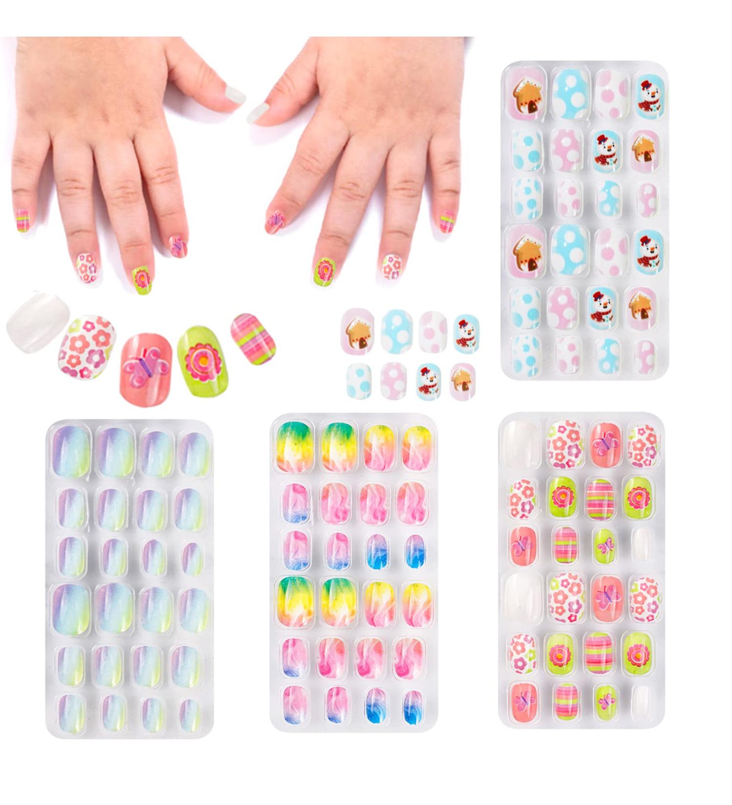 96 Pieces Colorful Girls Press-On Nail Art - Full Cover Short Fake Nails for Kids - Buy Online on GoSupps.com