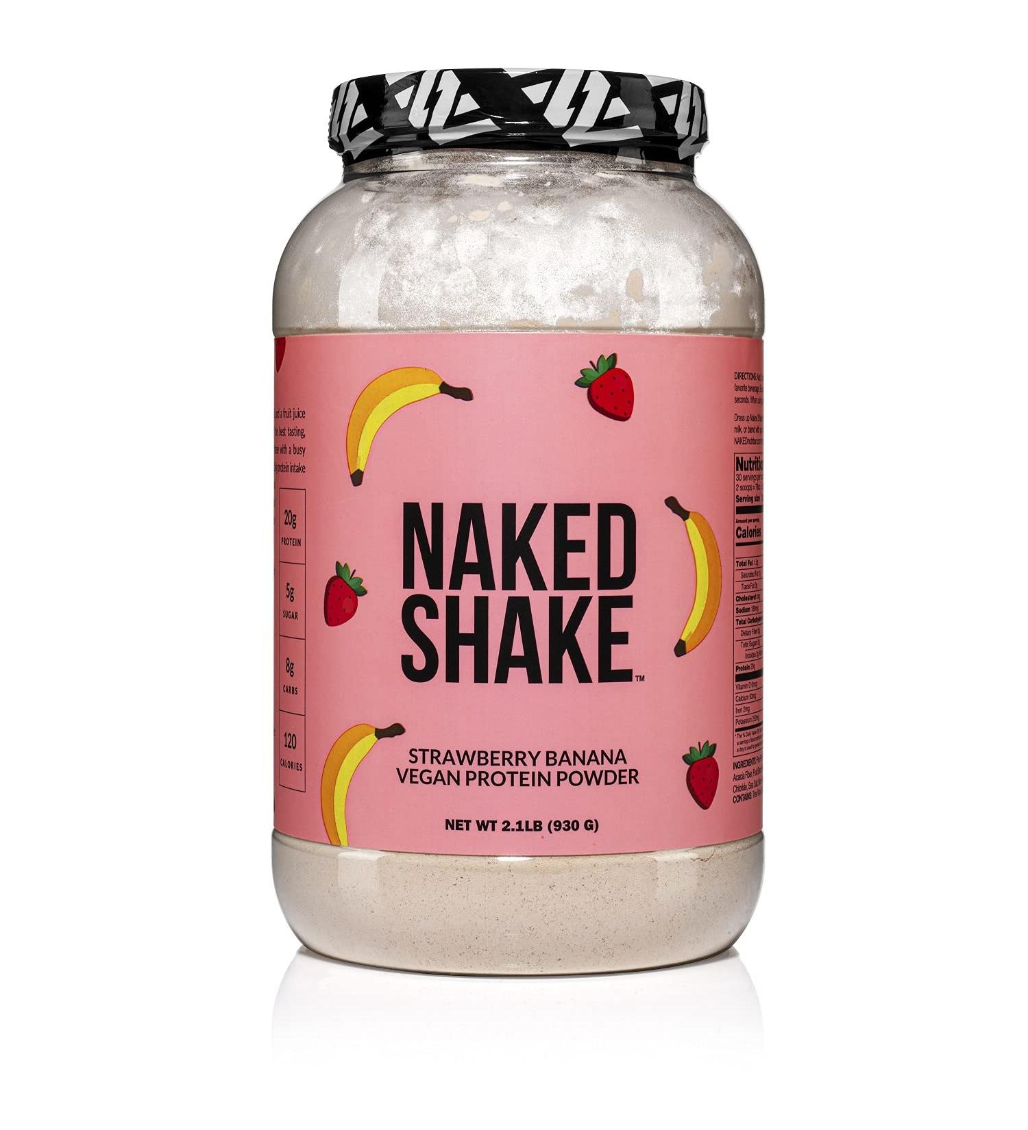 Naked Shake Vegan Protein Powder - Strawberry Banana Flavored Plant Based Protein with MCT Oil | Gluten-Free, Soy-Free, Non-GMO | 2.1lb 30 Servings - Buy Online on GoSupps.com