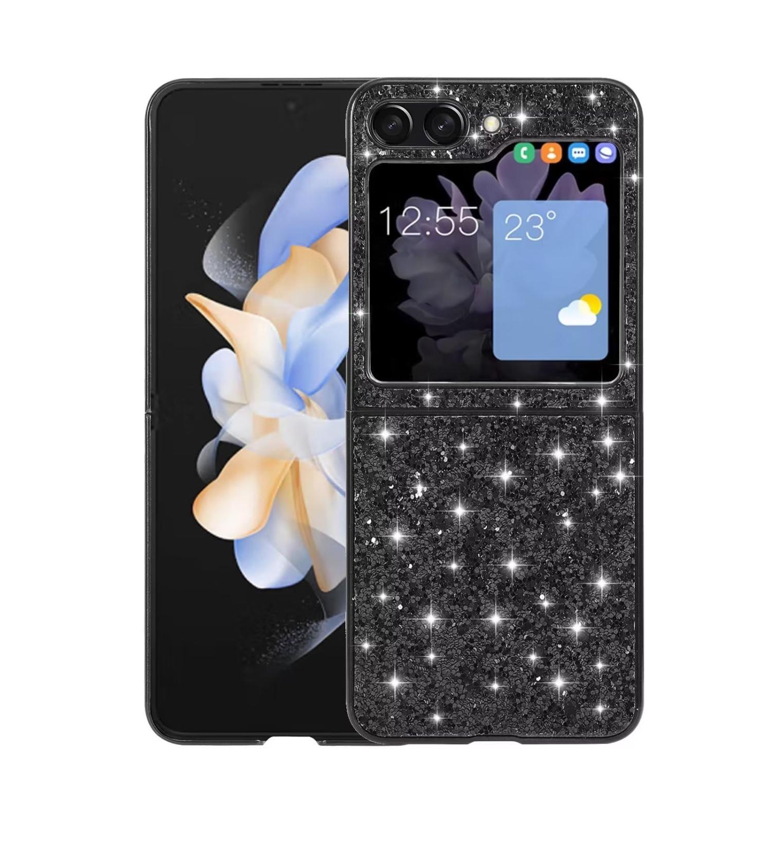 Tivenfezk Nadoli Glitter Case for Samsung Galaxy Z Flip 5 - Black Glossy Bling Ultra-Thin Shockproof Protective Cover - Buy Online on GoSupps.com
