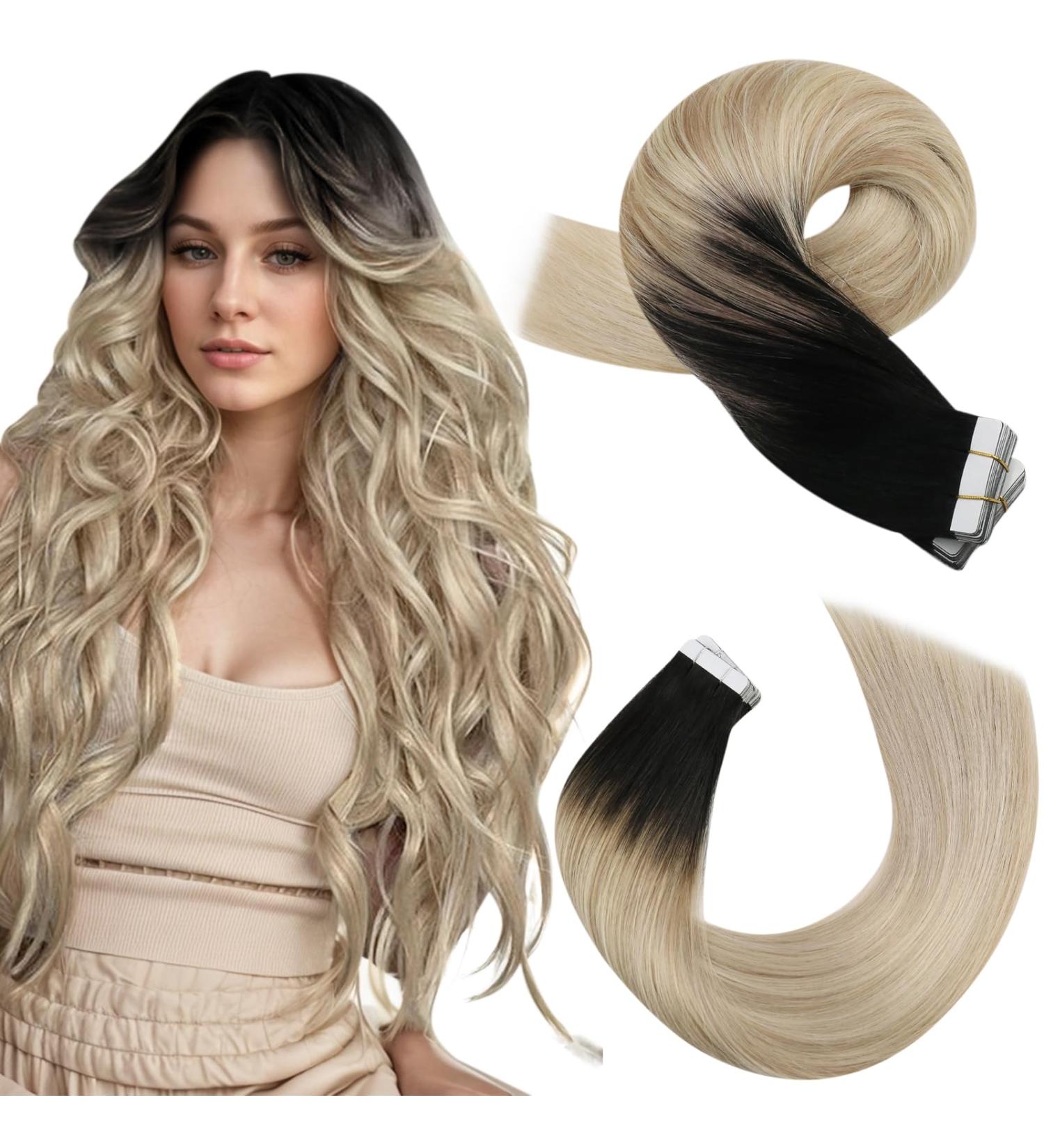 Shop Moresoo Ombre Tape-in Hair Extensions | Real Balayage Black to Blonde | 35cm 20 Pieces 50g - Buy Online on GoSupps.com