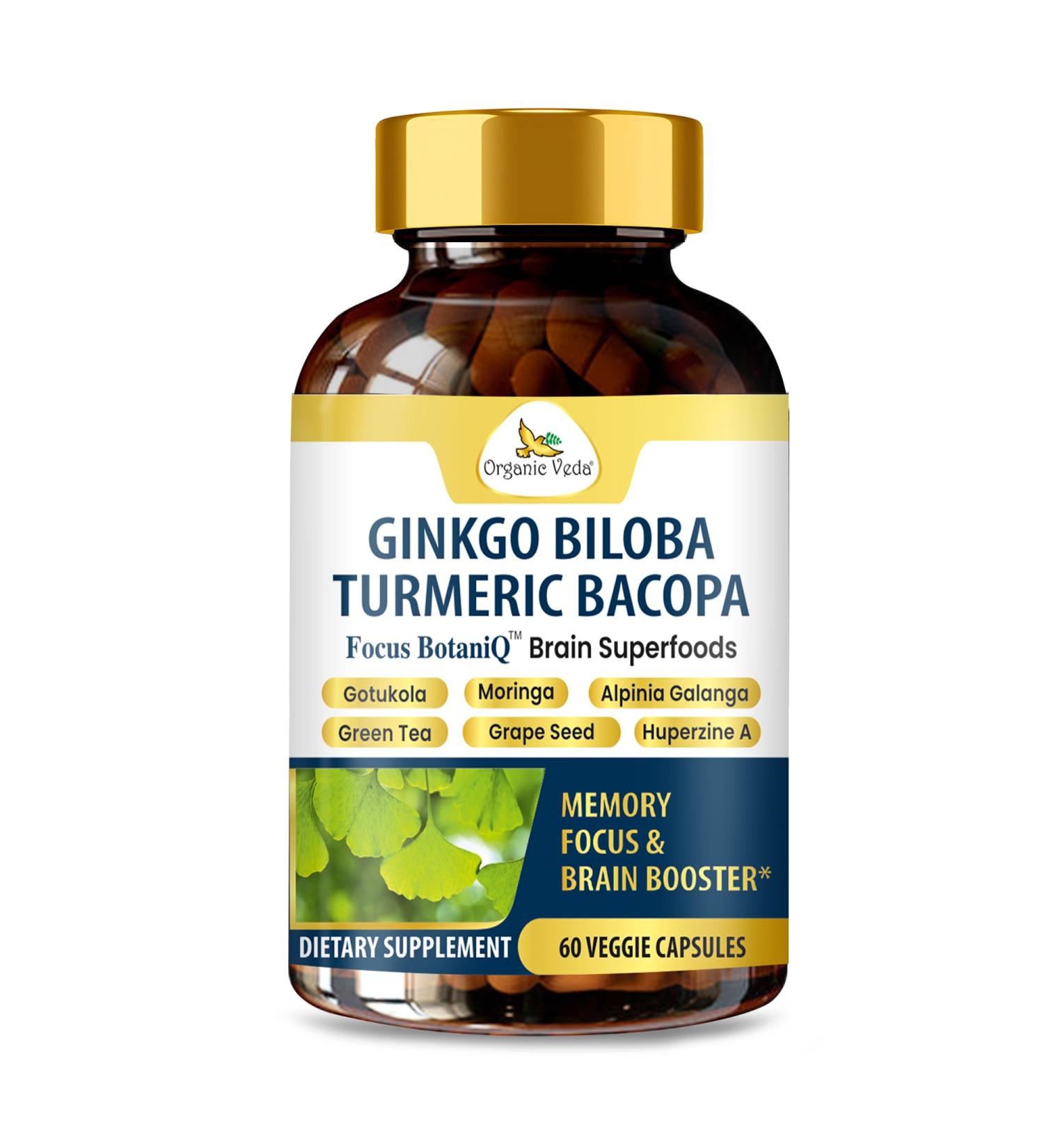 FocusBotaniQ Ginkgo Biloba Turmeric Bacopa Brain Supplement - Memory Mood & Focus Support - 10 in 1 Superfood Herbal Cognitive Complex for Concentration Energy & Brain Booster - 60 Vegan Capsule - Buy Online on GoSupps.com