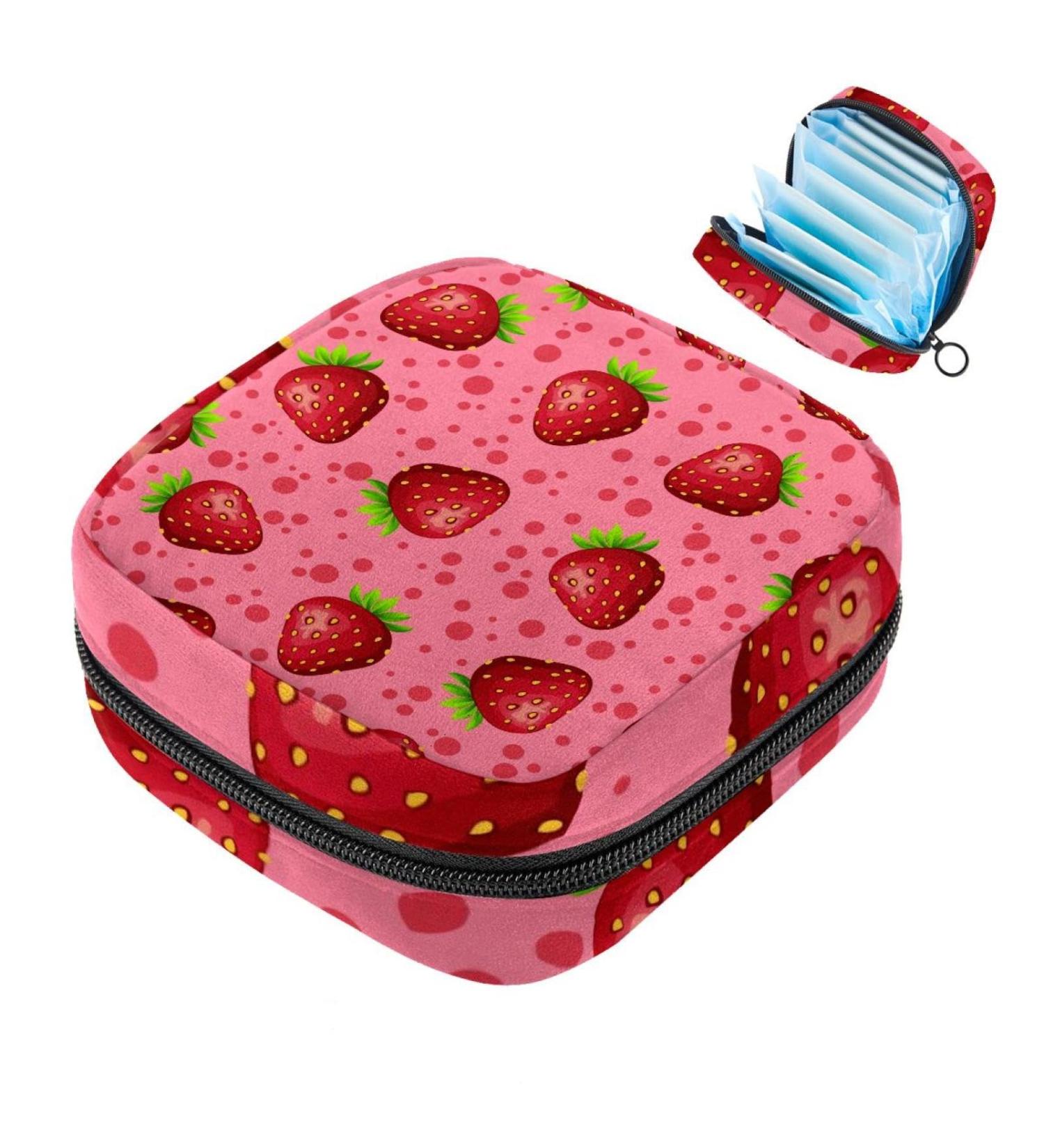 Muooum Women's Menstrual Bag - Zipper Flip Bag for Tampons - Strawberry & Dots Design - Stylish Functional Accessory for Girls - Buy Online on GoSupps.com