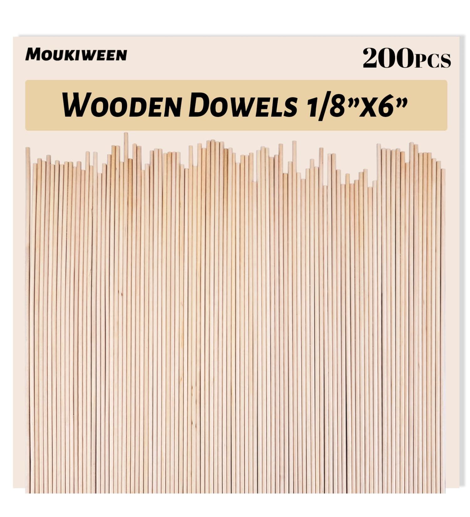 200 Pieces 6x1/8 Wooden Dowel Rods - Unfinished Hardwood Craft Sticks for DIY Crafts - Buy Online on GoSupps.com