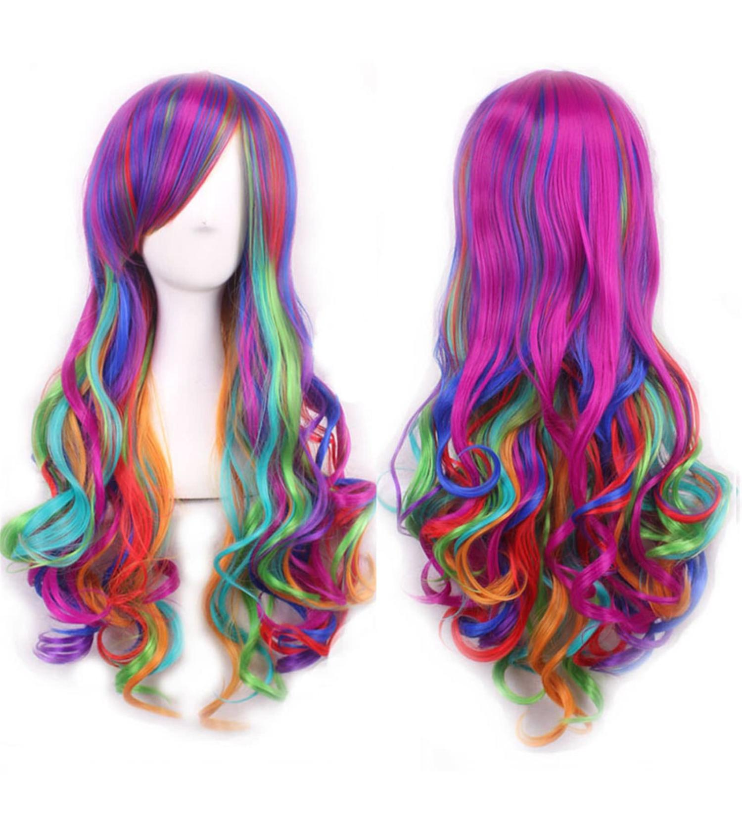 Sawekin Women Long Wavy Rainbow Wig 28 - Colorful Anime Costume Heat Resistant Wig - Buy Online on GoSupps.com