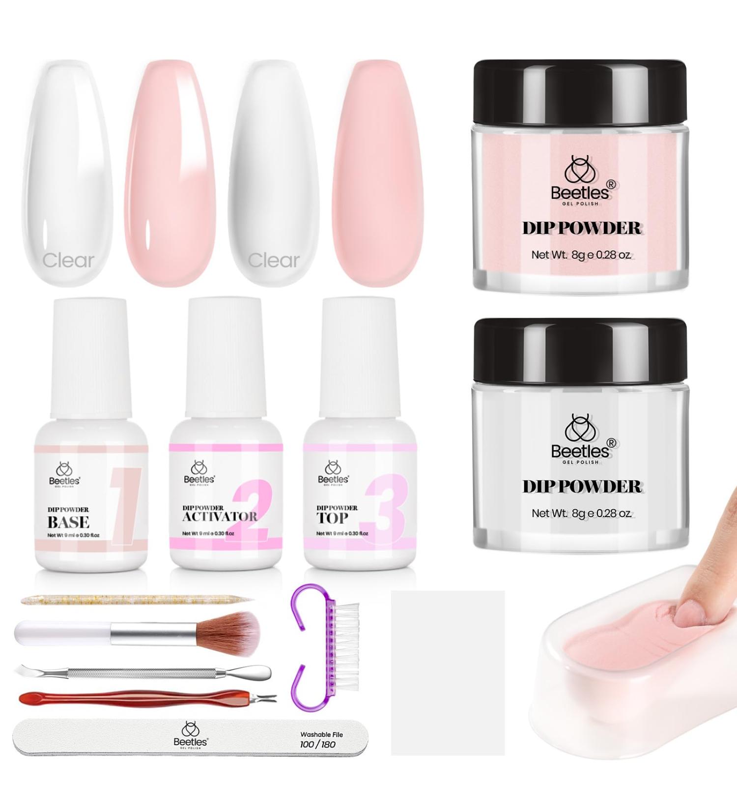 Beetles Dip Powder Nail Kit - Nude Clear Dipping Powder Starter Set for French Nail Art & DIY Manicure - Buy Online on GoSupps.com