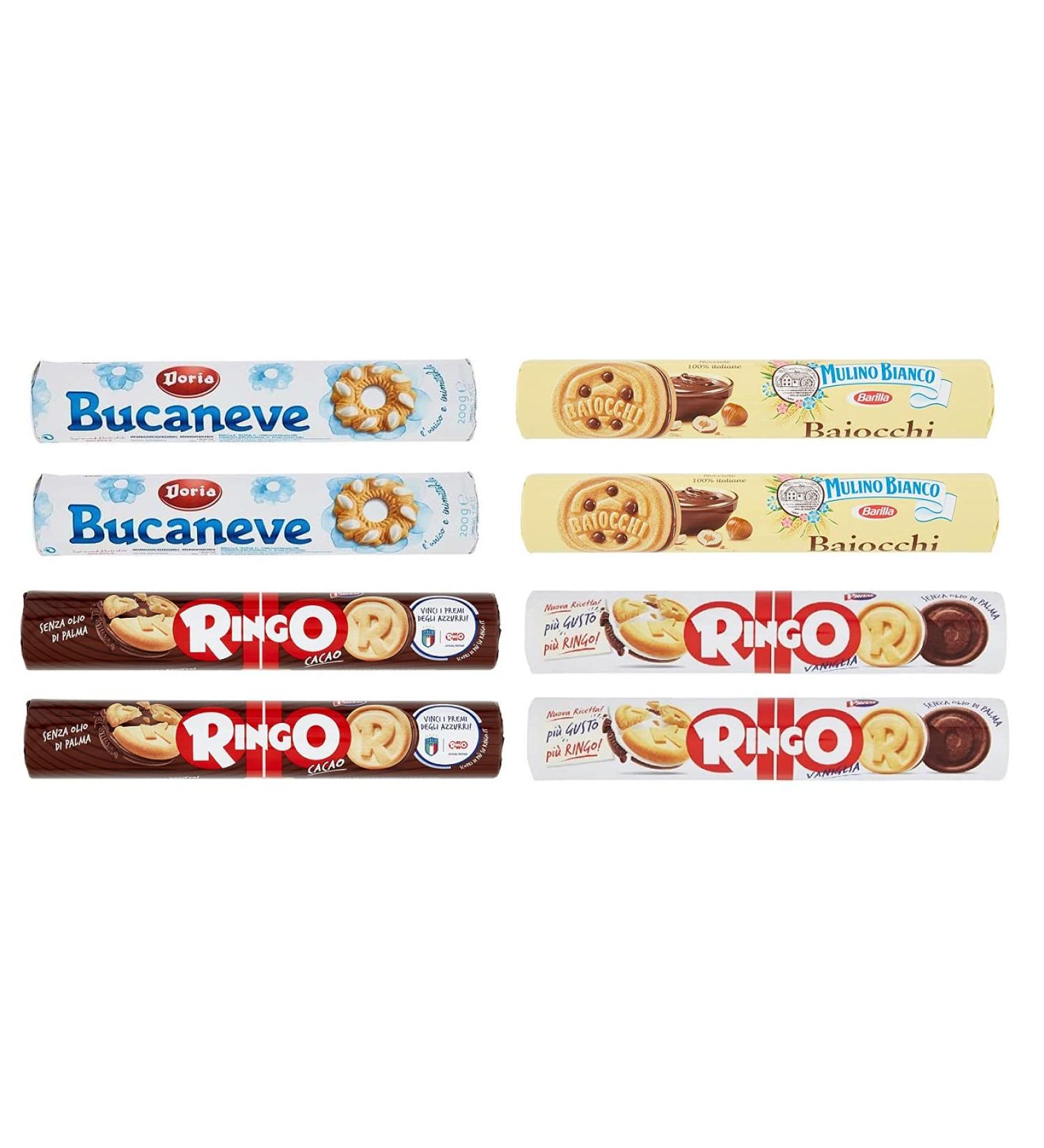 Pavesi Pavesi Ringo Cocoa Biscuit Test Box (2 x 165 g) + Pavesi Ringo Vanilla (2 x 165 g) + Baiocchi with Hazelnut and Cocoa Cream (2 x 160 g) + Doria Bucaneve (2 x 200 g)