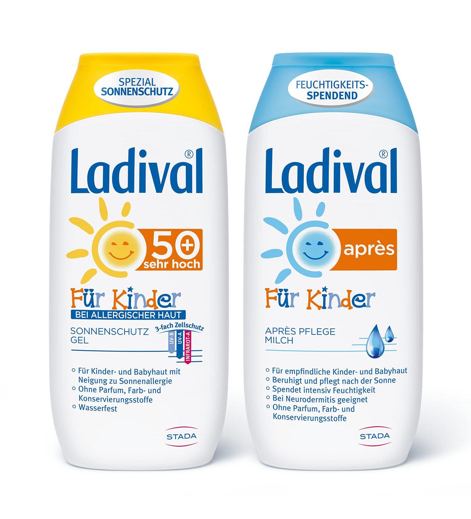 Ladival Children Sun Protection Gel & Aprs Lotion Set - LSF 50+ - Hypoallergenic Fragrance-Free No Colorants or Preservatives - 200ml Each - Ideal for Allergic Skin - Buy Online on GoSupps.com