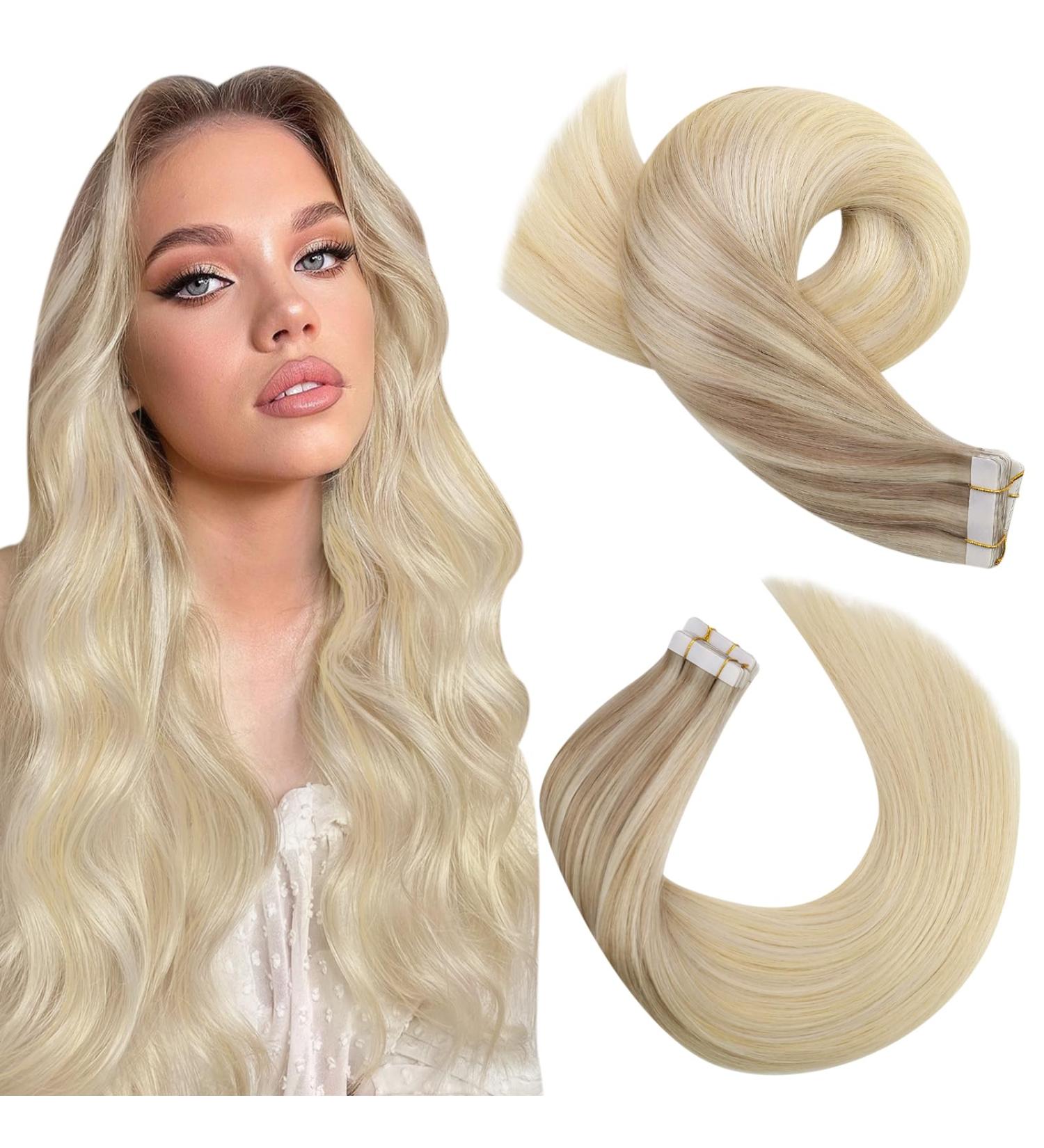 Moresoo 24 Inch Balayage Blonde Tape in Hair Extensions - Ash Blonde, Medium Blonde, Platinum Blonde (#18/22/60) - 20 Pieces/50g - Buy Online on GoSupps.com