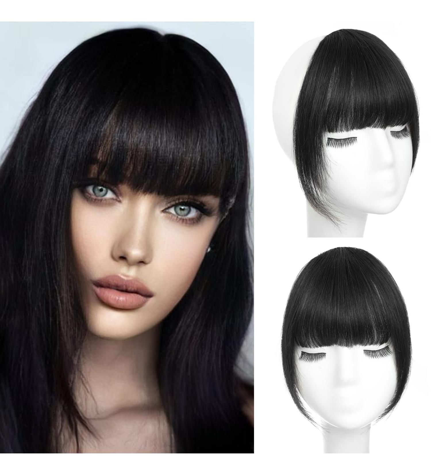 WECAN Clip in Bangs 100% Human Hair Extensions Bangs Hair Clip Natural Black Fringe with Temples Wigs for Women Curved Bangs for Daily Wear (French Bangs  Natural Black) French Bangs #Natural Black - Buy Online on GoSupps.com