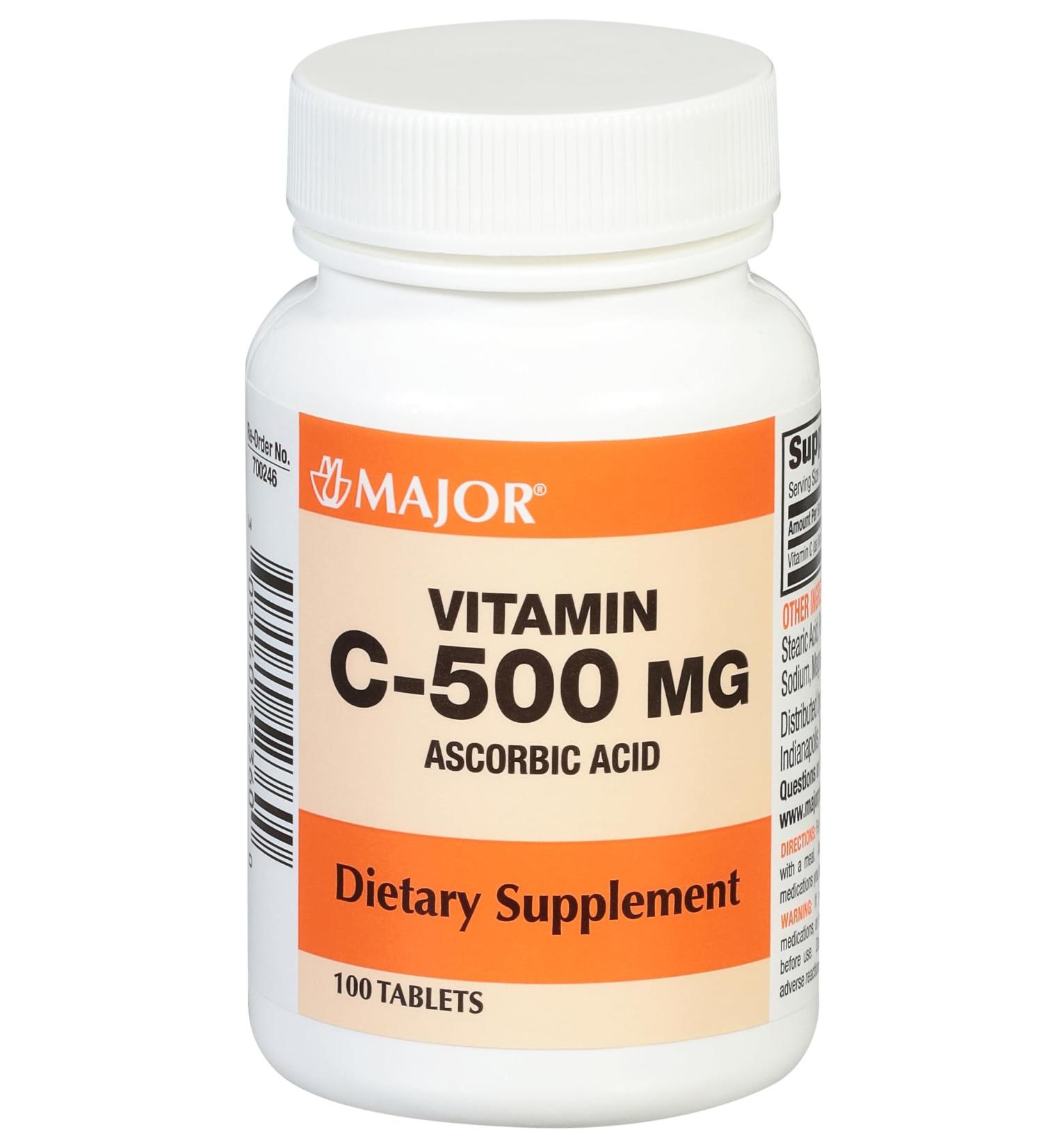 MAJOR Vitamin C-500 mg Ascorbic Acid - Vitamin C Tablets - Dietary Supplement - 100 Count (1 Pack) - Buy Online on GoSupps.com
