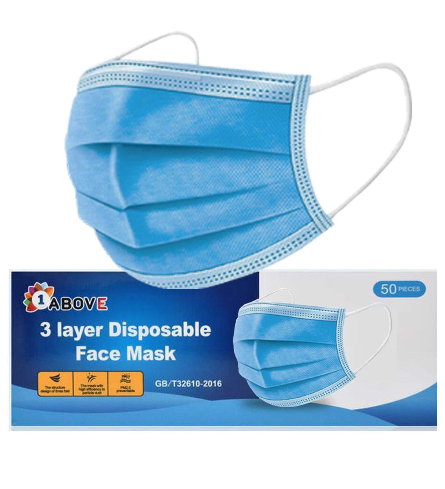 50pk Disposable 3-Layer Protective Face Masks - High Filterability, Gentle on Sensitive Skin - Buy Online on GoSupps.com