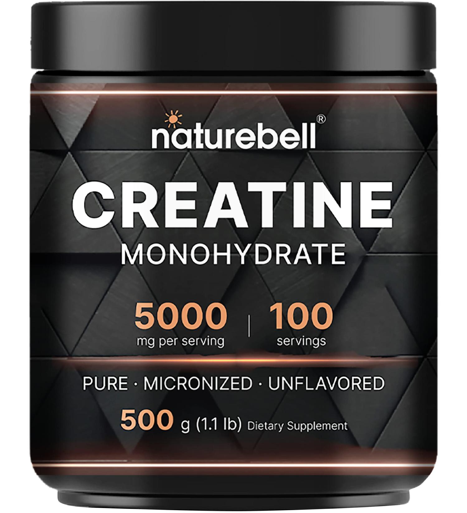 Naturebell Creatine Monohydrate Powder 500g - Pure Unflavored Micronized Creatine for Pre Workout & Keto - Vegan Friendly - 100 Servings - Buy Online on GoSupps.com