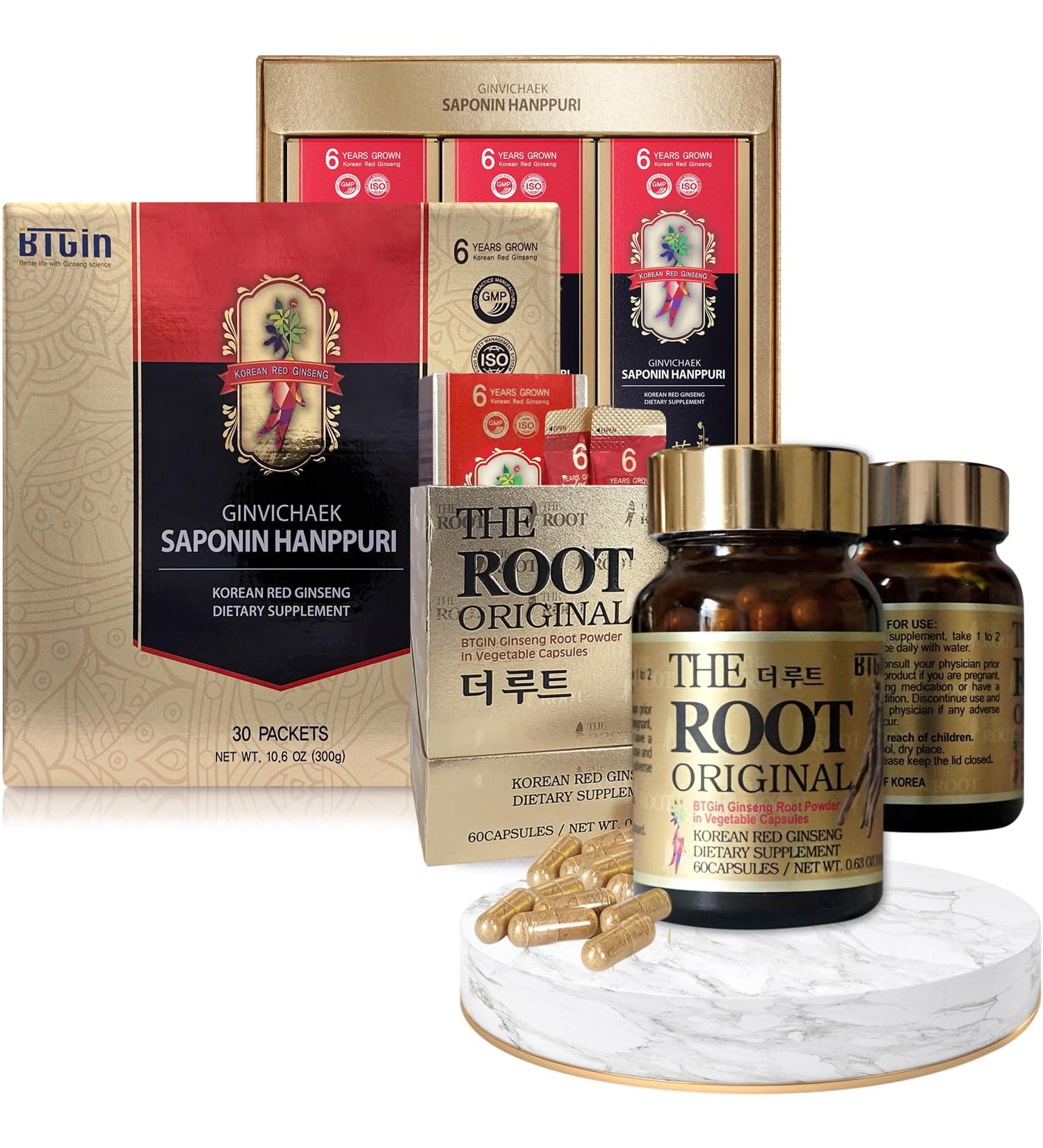 Korean Red Ginseng Extract 3000mg and Capsules Bundle - Saponin Hanppuri + The Root Original - Natural Energy Supplements for Immune Support Stress Relief Focus & Mental Clarity with Ginsenoside Rg3 - Buy Online on GoSupps.com