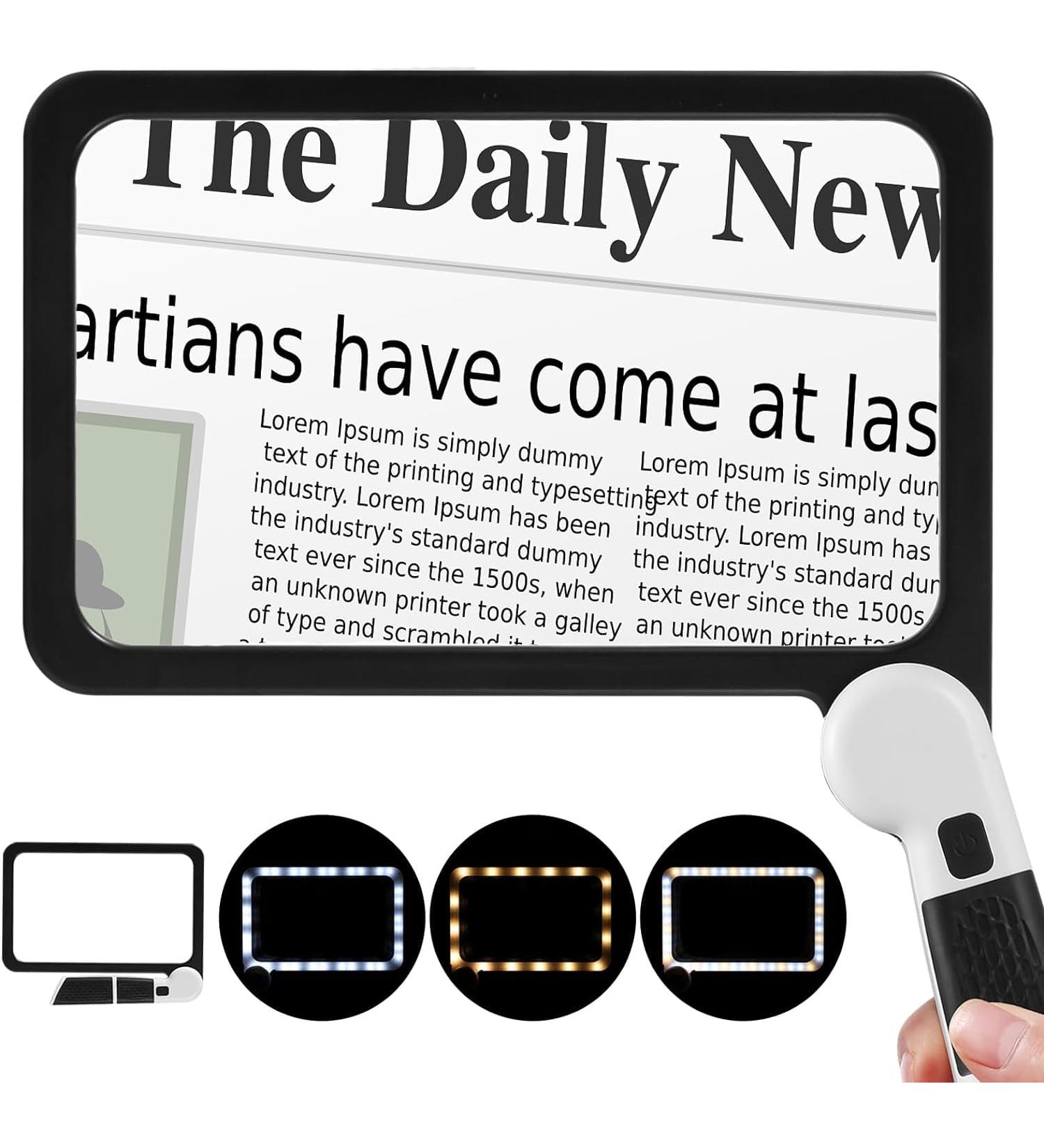 5X Magnifying Glass with LED Light Lighted Magnifying Glass with 48 LED Cold&Warm Light(3Modes) Handheld Rectangle Magnifier Glass for Reading and Close Working Gift for Low Vision and Seniors - Buy Online on GoSupps.com