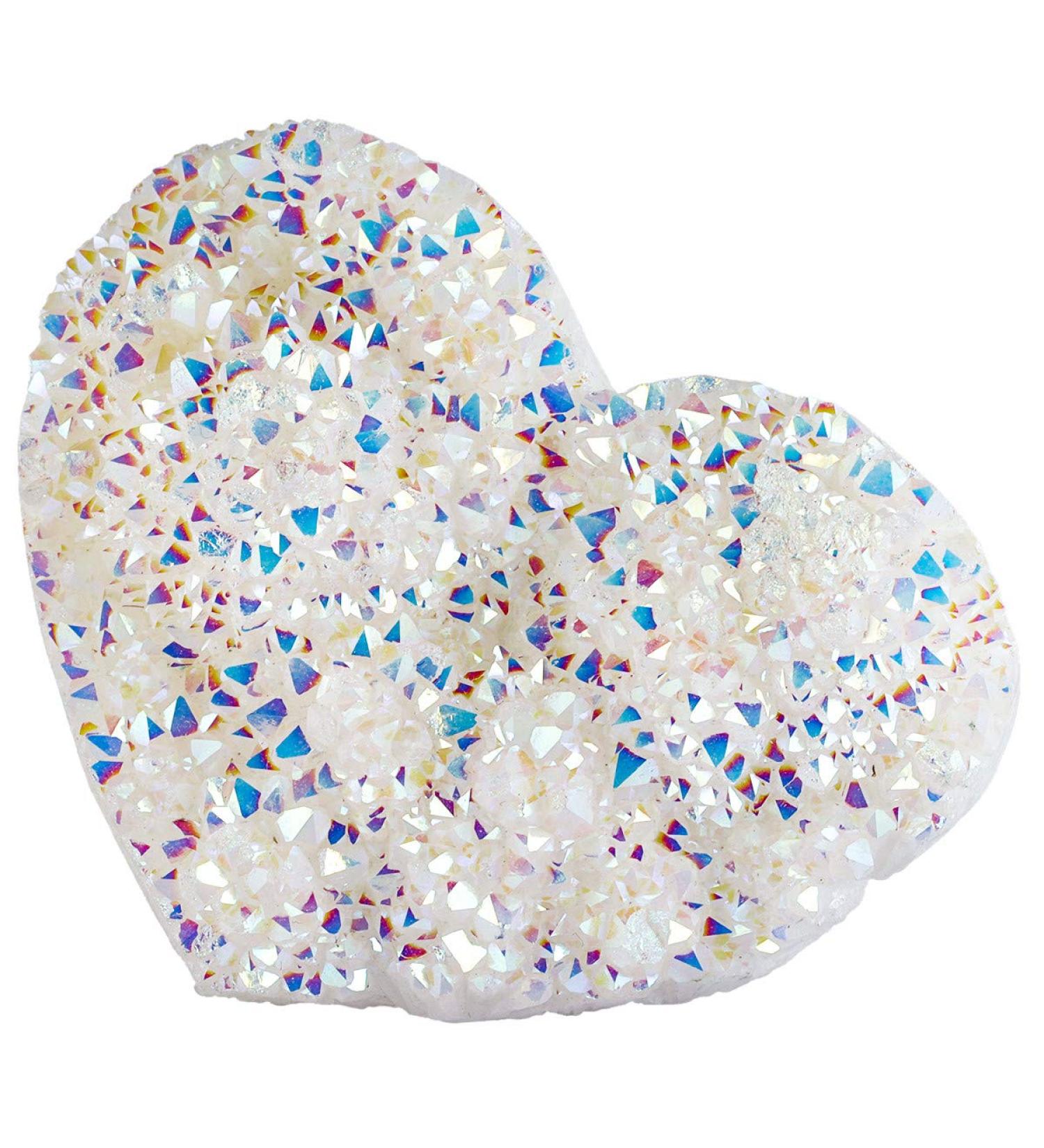 Nupuyai Titanium Coated Bergkristall Druse - Irregular Crystal Cluster Quartz Geode for Reiki & Feng Shui Decoration | White/Colored Heart Shape - Buy Online on GoSupps.com