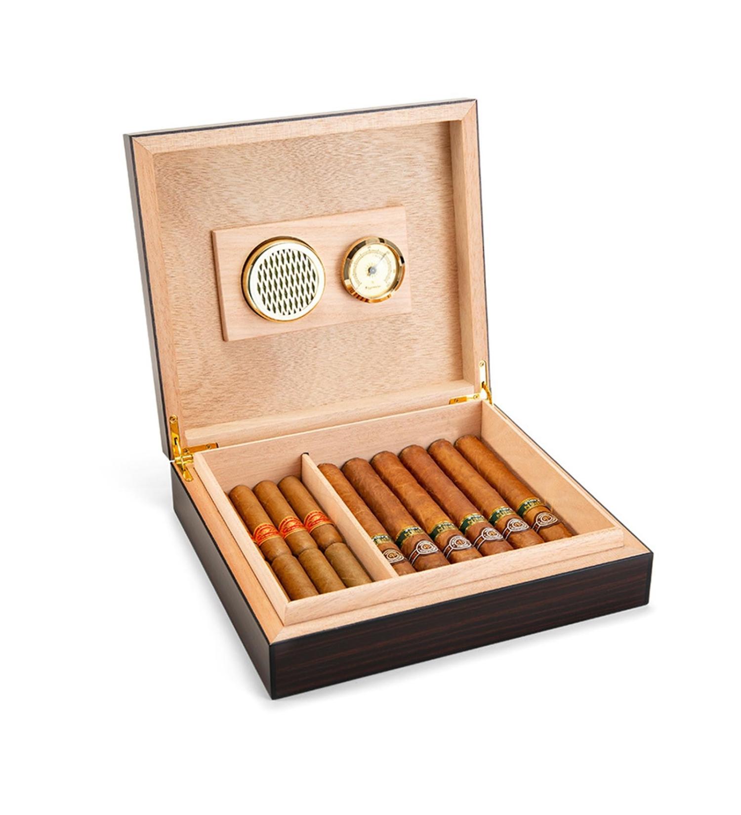 Cigar Humidor Case with Humidifier Hygrameter Hold 35 Cigars Cedar Wood Travel Cigar Case Humidor Case Cigar Box with Divider Ideal Gifts for Men Cigar Enthsts Black - Buy Online on GoSupps.com