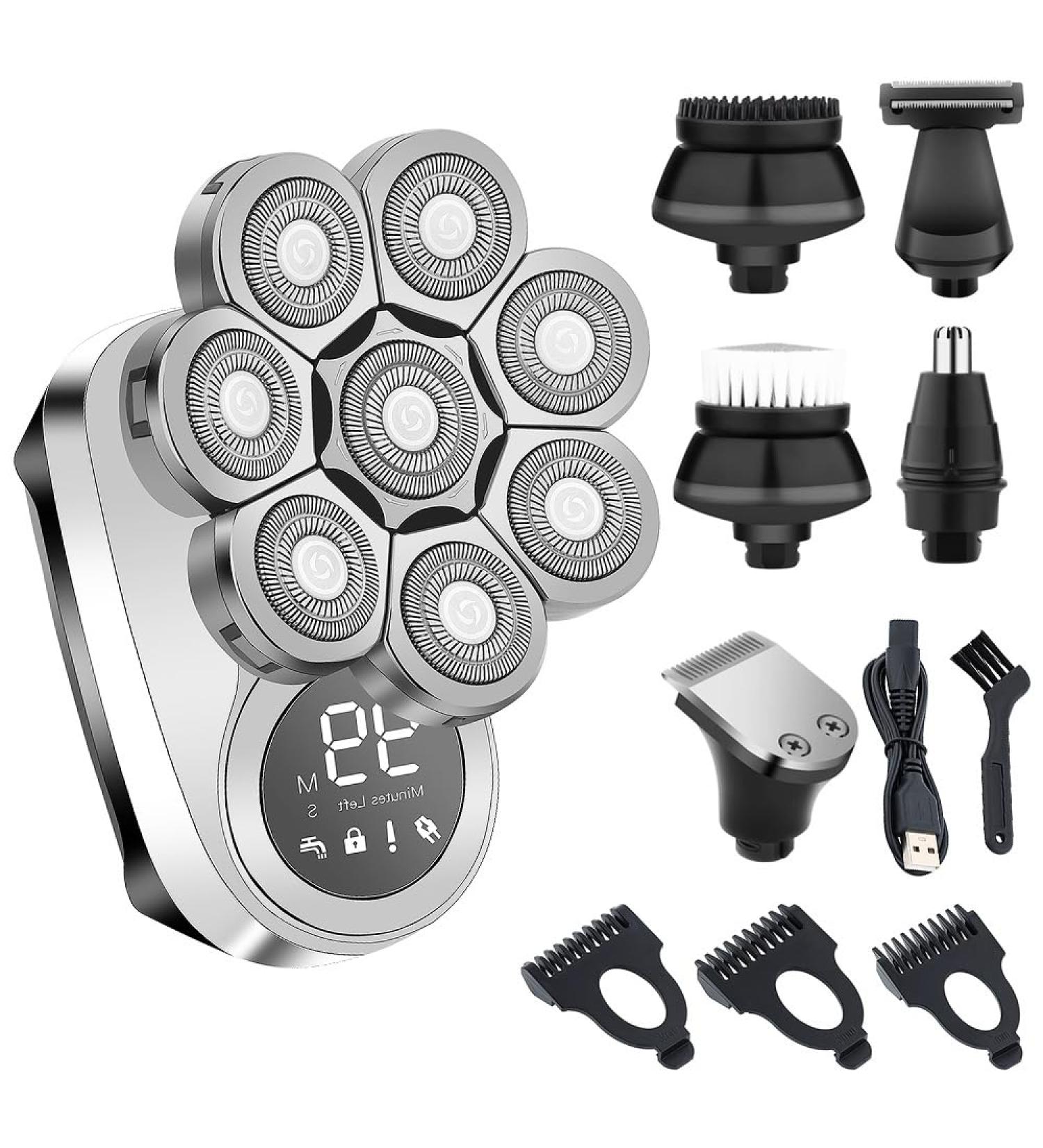 6 in 1 Head Shaver for Bald Men - Cordless Electric Shaver with LED Display Fast Charging & Nose Hair Trimmer - Ideal Men's Grooming Kit - Buy Online on GoSupps.com