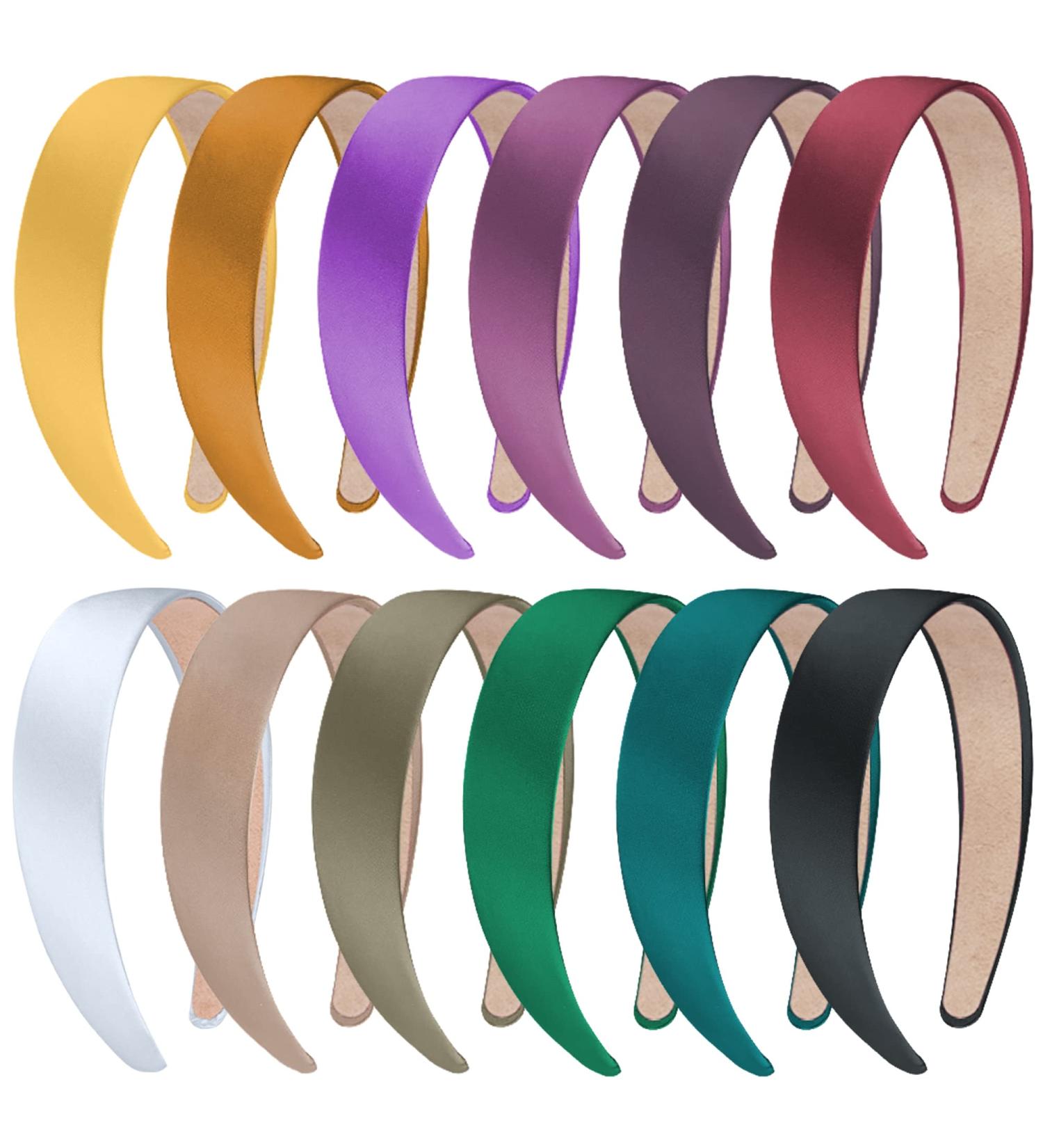 SIQUK 12-Pack Wide Satin Headbands for Women & Girls - 3 cm DIY Hairbands in 12 Dark Colors - Ideal for Fashion & Hairstyling - Buy Online on GoSupps.com