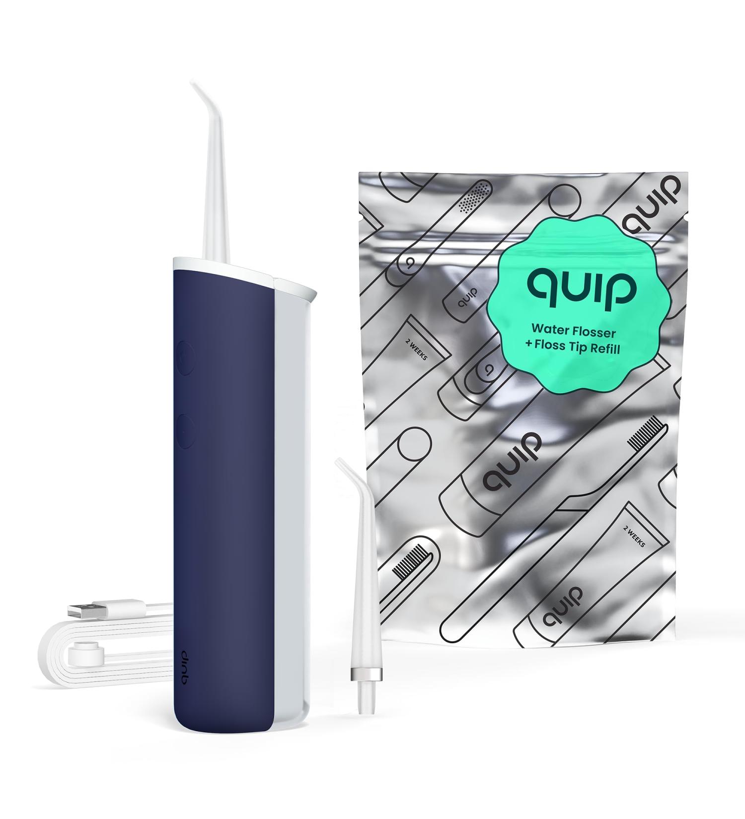 Buy Quip Water Flosser - Cordless Rechargeable Dental Pick with Adjustable Pressure & 360 Rotating Tip - Midnight Blue - International Shipping Available - Buy Online on GoSupps.com