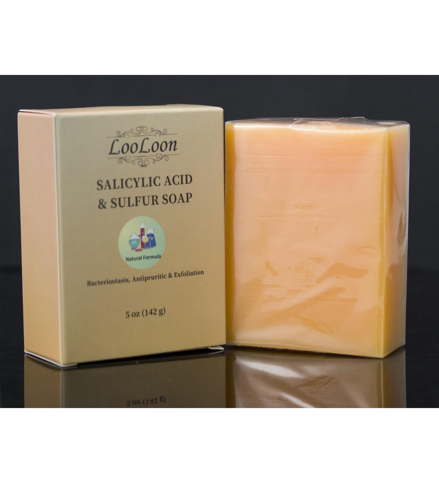 Looloon 5oz Sulfur and Salicylic Acid Bar Soap - 5% Sulfur, 3% Salicylic Acid for Acne, Pores, Dead Skin, Fine Wrinkles - 1 Bar - Buy Online on GoSupps.com