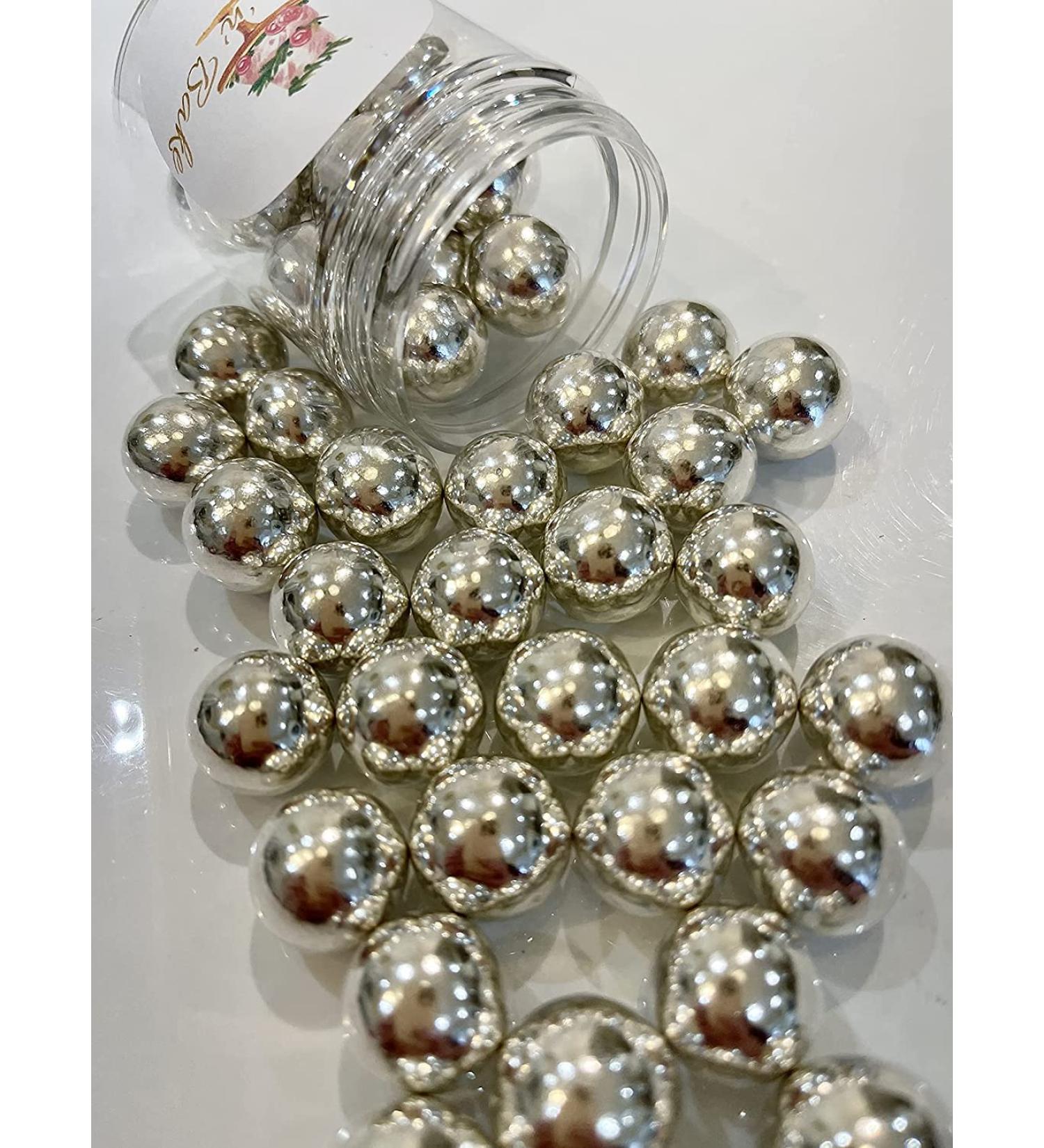 20mm Extra Large Shimmer Chocolate Balls Edible Cupcake Cake Topper Sprinkles (Metallic Silver Small Tub) Metallic Silver Small Tub