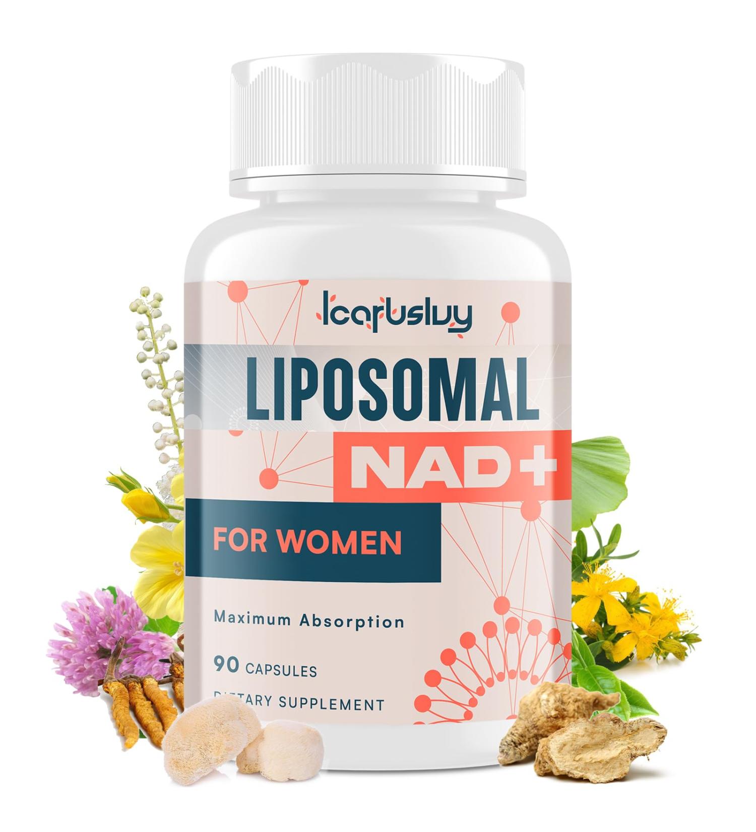 IcarusIvy 2000MG NAD Supplements for Women, NMN Alternative, Female Liposomal NAD+, with Ashwagandha, Berberine HCL, Ginkgo Biloba & Black Cohosh, Women Focused Formula, 90 Capsules 90 Count (Pack of 1) - Buy Online on GoSupps.com