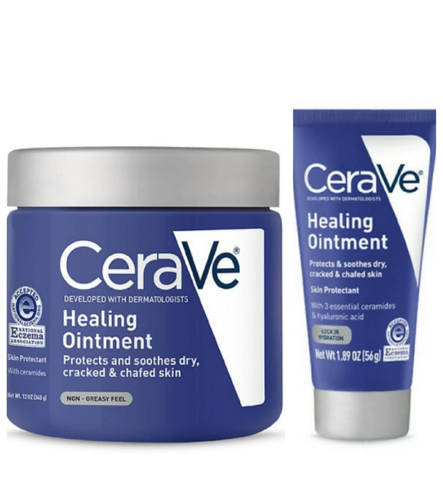 CeraVe Healing Ointment Bundle - 12 oz Tub & 1.89 oz Travel Size Tube | Protects & Soothes Dry, Cracked, Chafed Skin - Buy Online on GoSupps.com