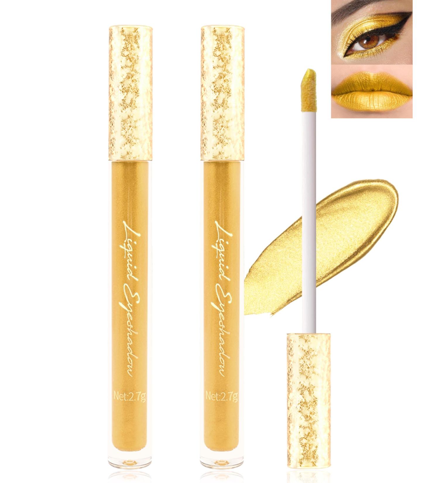 Gold Yellow Metallic Liquid Lip Gloss - 2PCS Matte Velvet Shimmer Lipstick | High Pigment Waterproof Tint | Long-lasting Cup Non-Stick | Perfect Christmas Gift for Women & Girls - Buy Online on GoSupps.com