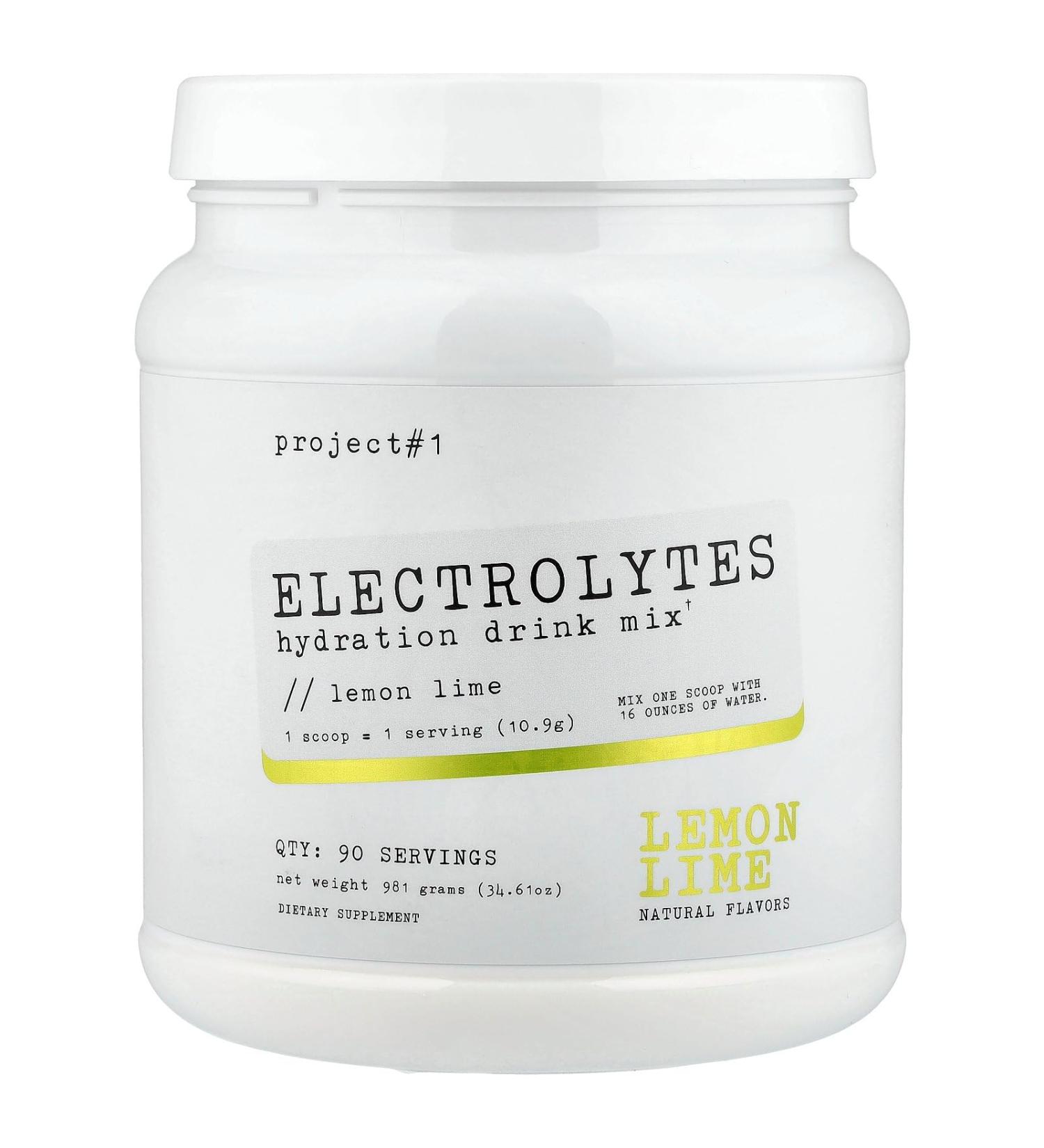 Project #1 Electrolyte Drink Mix - Lemon Lime Flavor - Enhanced Hydration with Potassium & Coconut Water - Low Calorie High Performance Electrolyte Powder for Fitness & Endurance - 90 Servings