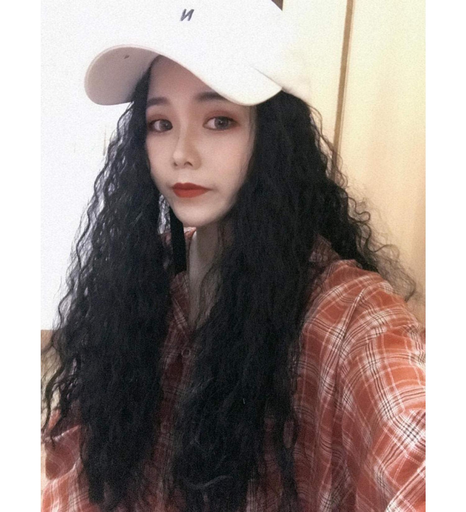 Shop U-Shaped Long Curly Wig - Fluffy Natural Waves & Dark Brown Highlights | Cute & Volumizing eCommerce Hair Solutions - Buy Online on GoSupps.com