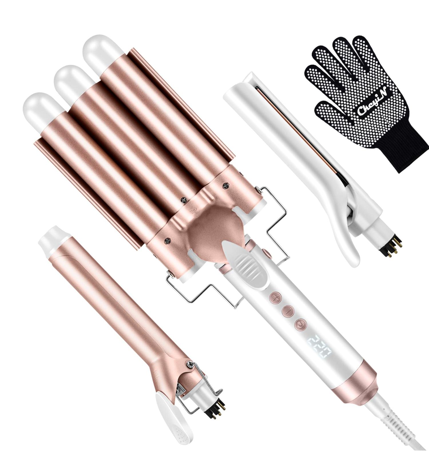 CkeyiN 3-in-1 Interchangeable Curling Wand Set - Ceramic Crimper Straightener & Waver for All Hair Types - PTC Fast Heating - Buy Online on GoSupps.com