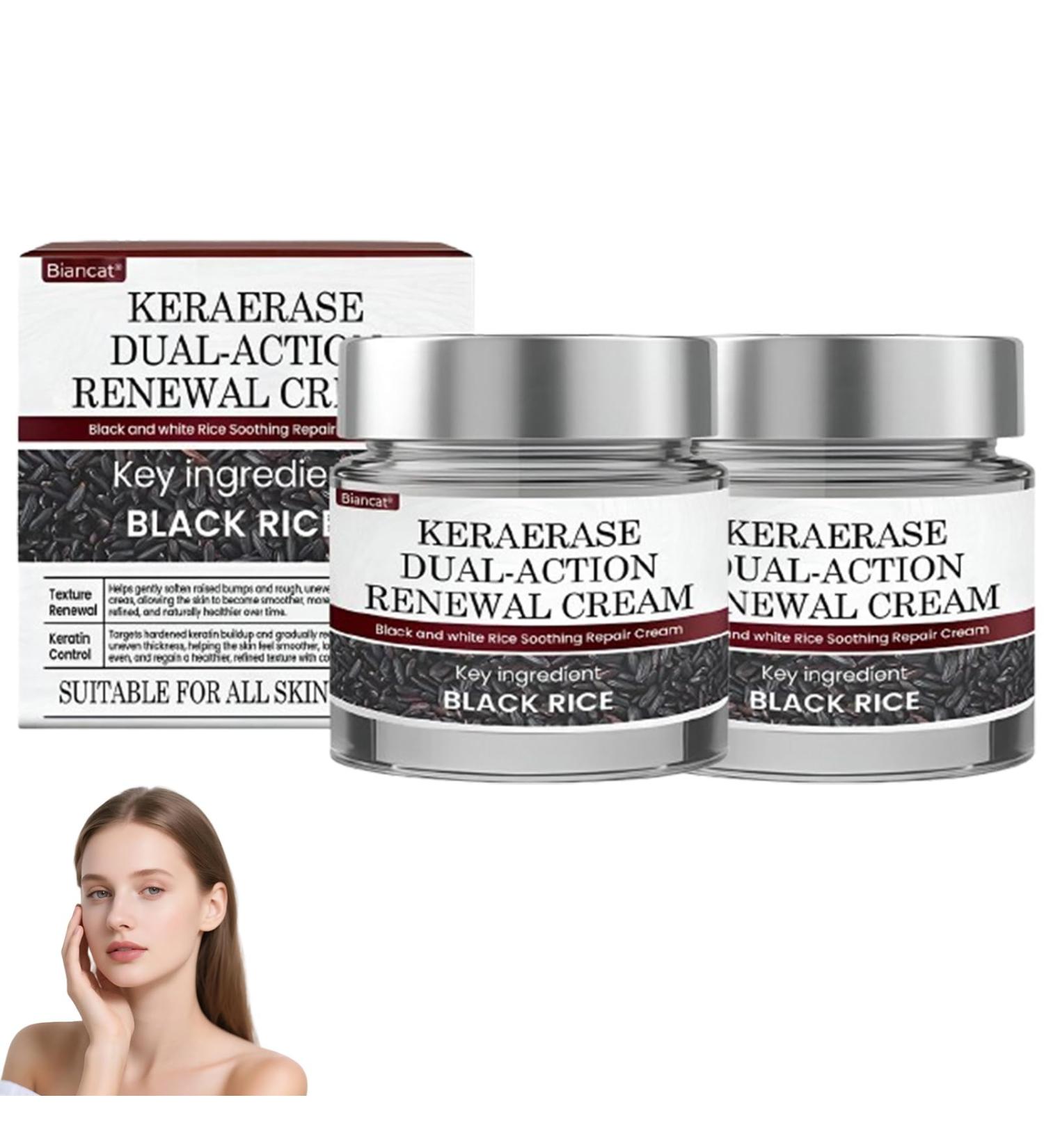 Biancat KeraErase Dual-Action Renewal Cream Professional Skin Treatment Cream Black and White Rice Soothing Repair cream Natural Body Serum Suitable for All Skin Types (2 Pack) - Buy Online on GoSupps.com