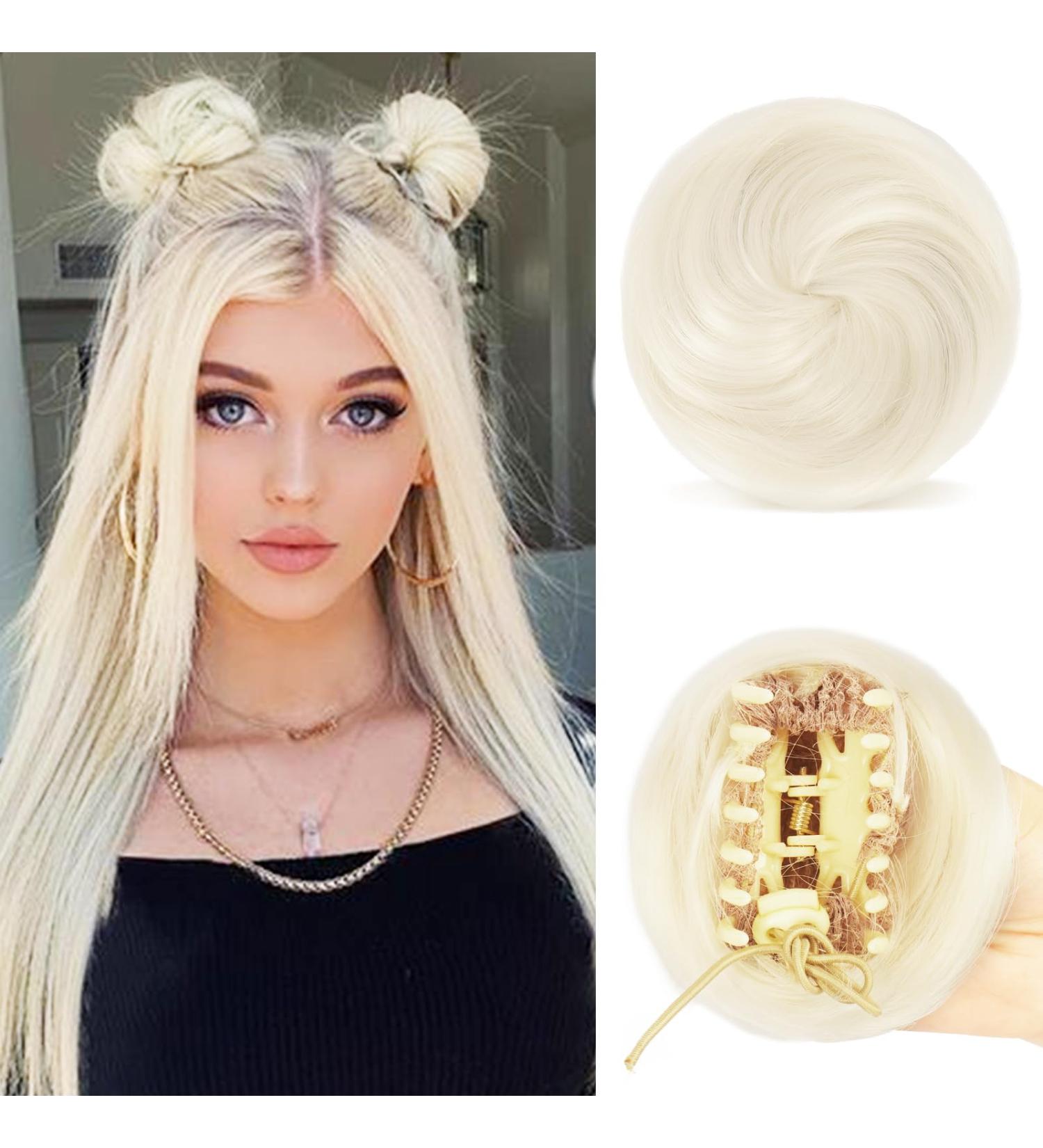 Sofeiyan Mini Claw Clip Hair Bun Extension - 2PCS White Blonde Updo Space Bun Pieces - Buy Online on GoSupps.com