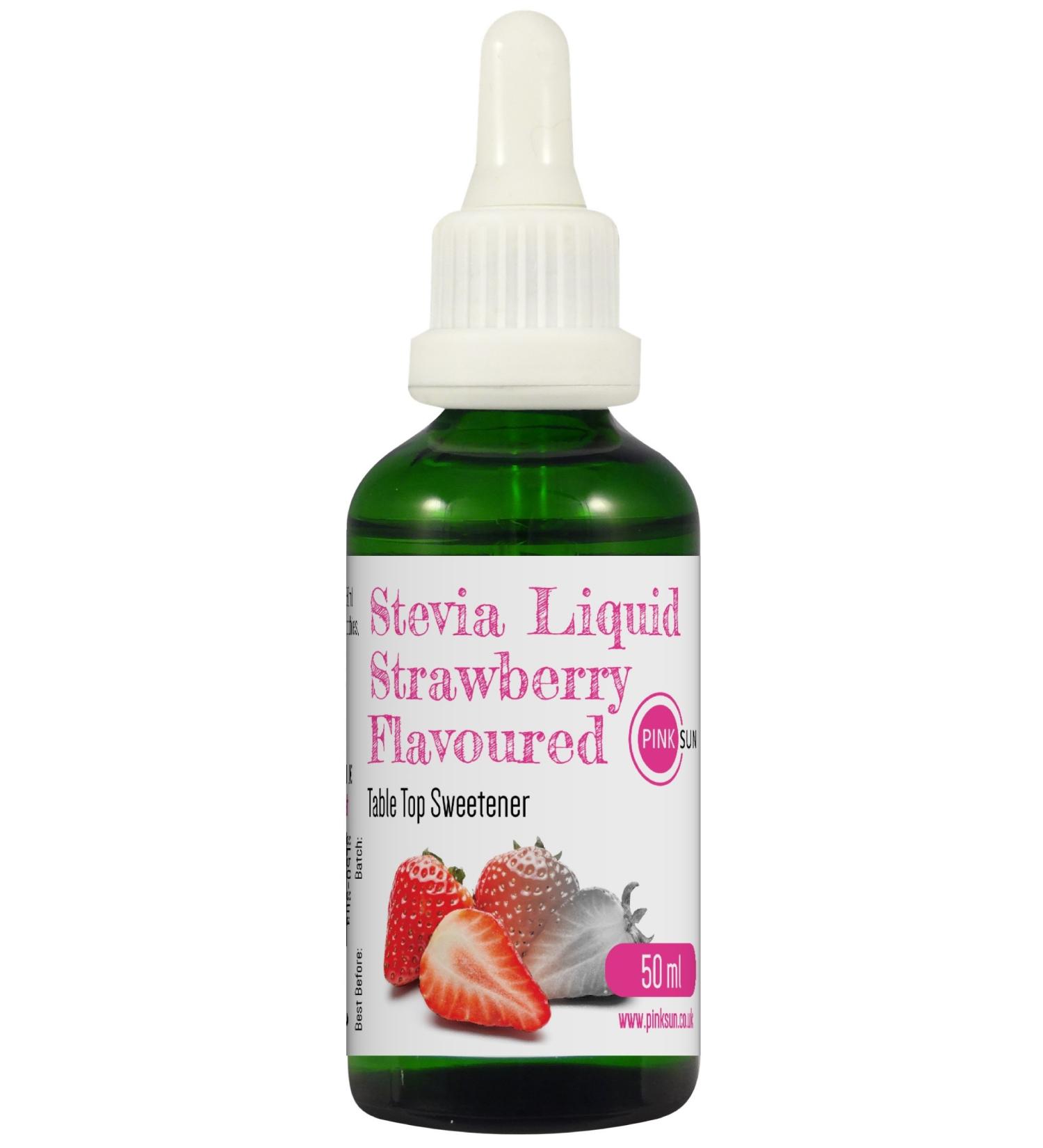 PINK SUN Stevia Liquid Sweetener Drops 50ml - Natural Strawberry Flavoured, Low Carb & Zero Calories - Alcohol Free - Buy Online on GoSupps.com