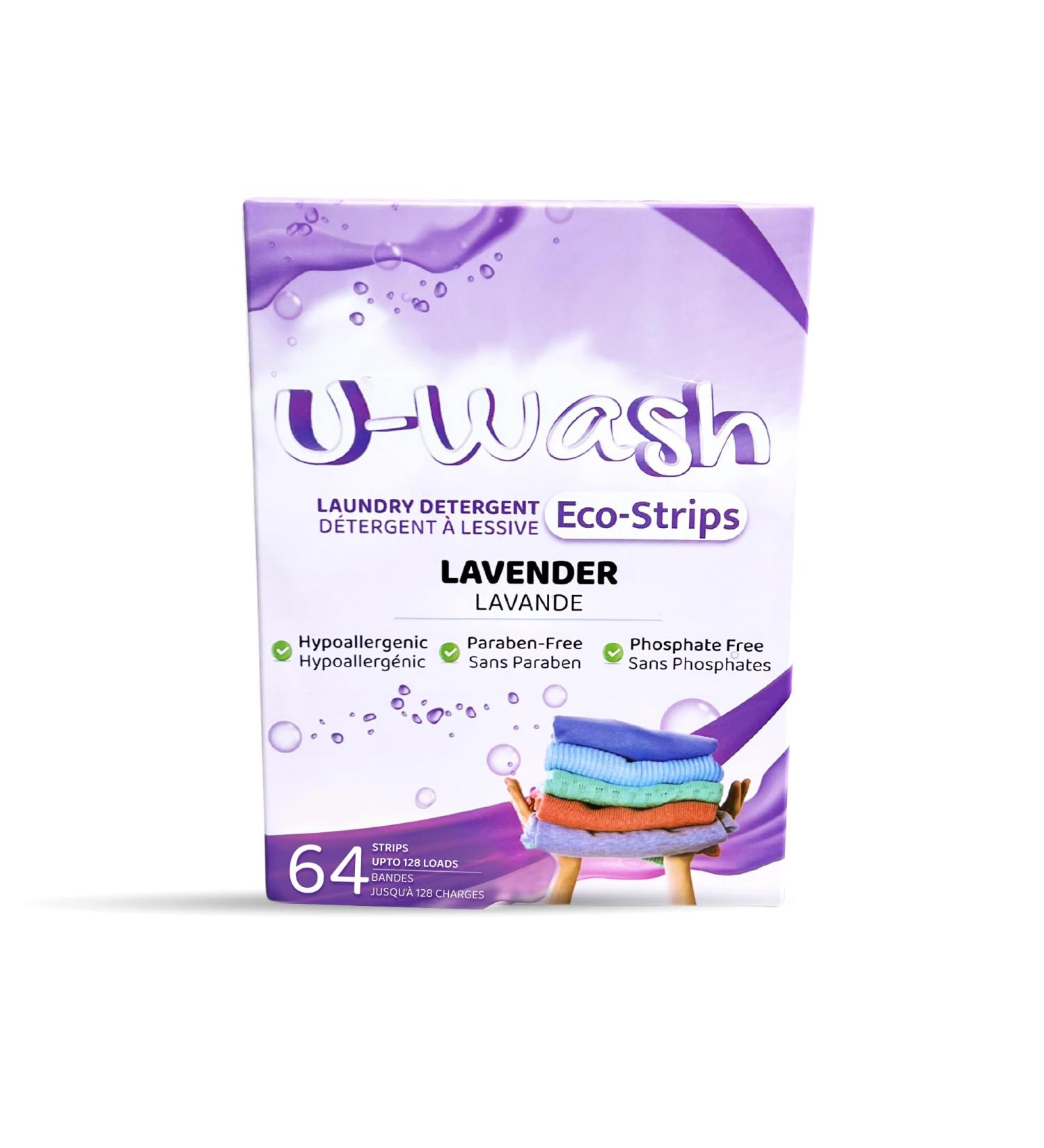 U-Wash Laundry Detergent Strips Eco-friendly Compact & Dry Non-Toxic Hypoallergenic Biodegradable Liquidless Laundry Detergent Travel Laundry Sheets (64 Count(Pack of 2) Lavender) Lavender 32 count (Pack of 2) - Buy Online on GoSupps.com