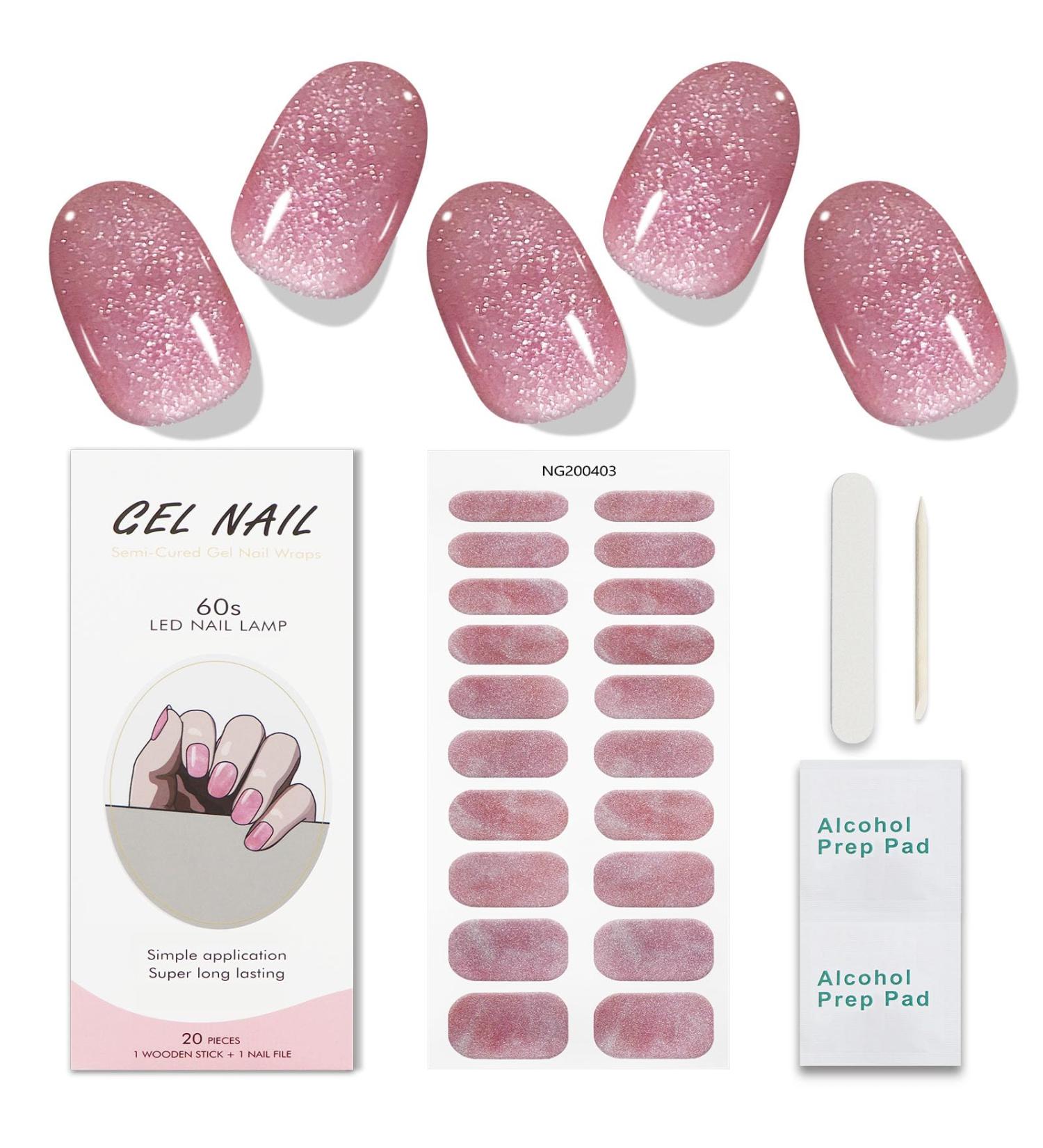 JMEOWIO Gel Nail Stickers Pink White Semi Cured Gel Nail Strips Wraps UV/LED Nail Supplies Nail Art Design Decoration Accessories - Buy Online on GoSupps.com