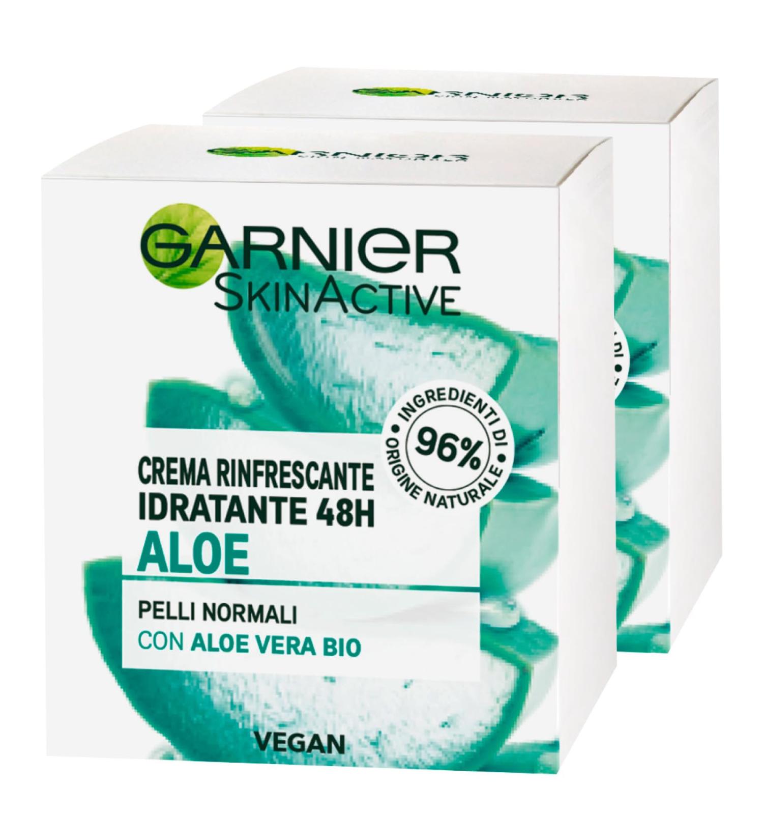 Garnier SkinActive Refreshing Moisturizing Face Cream 48h Aloe Vera with Refreshing Action for Normal Skin Formula with 96% Natural Origin Ingredients - 2x 50ml Jars